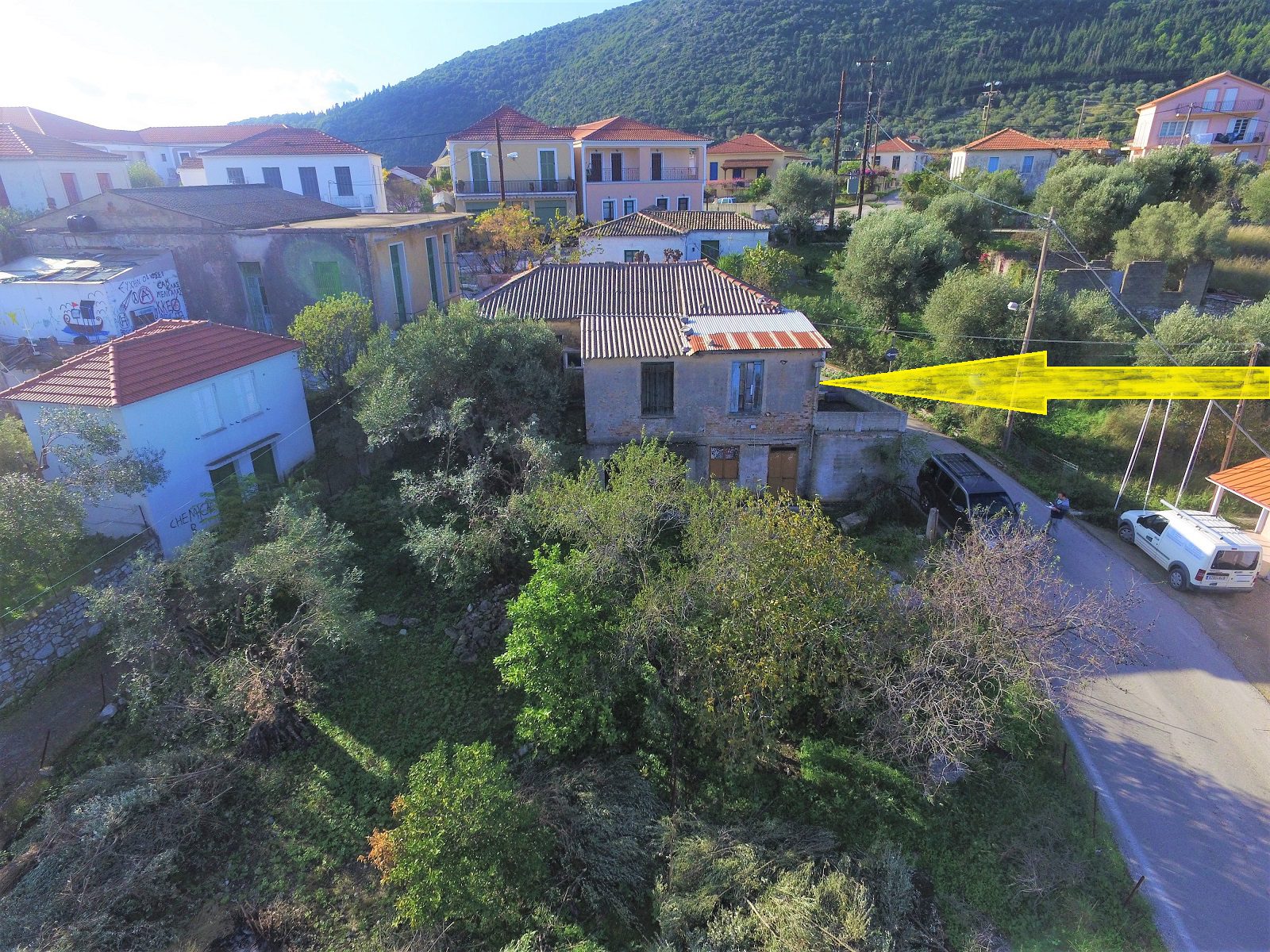 Aerial view of building for sale in Ithaca Greece, Stavros