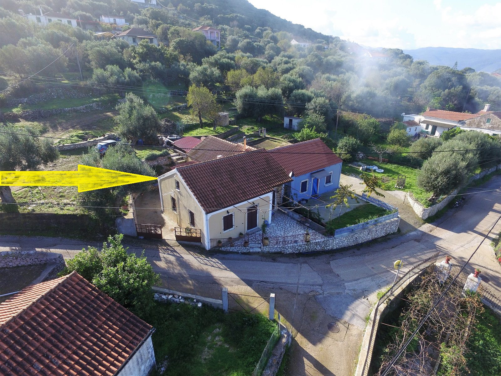 Aerial view and border of house for sale in Ithaca Greece Stavros