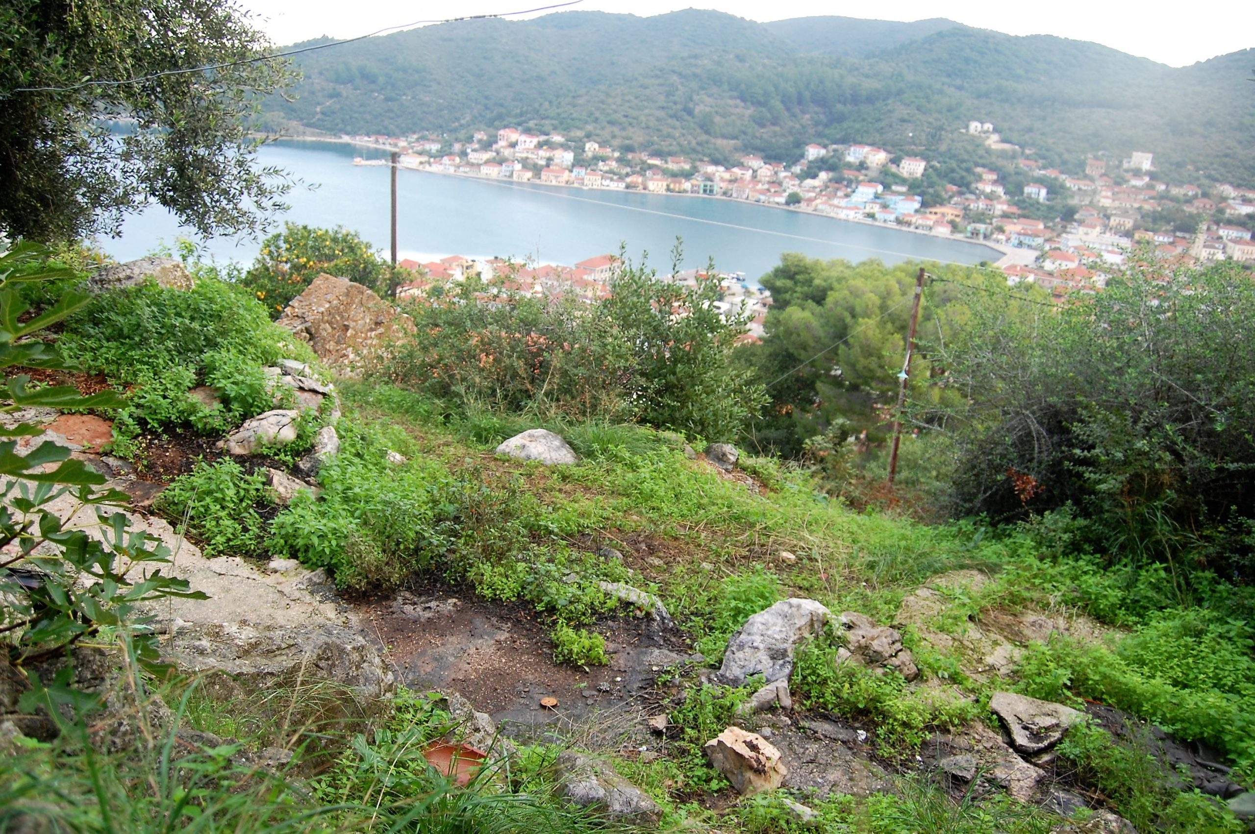 Sea view and terrain of land with ruin for sale in Ithaca Greece Vathi