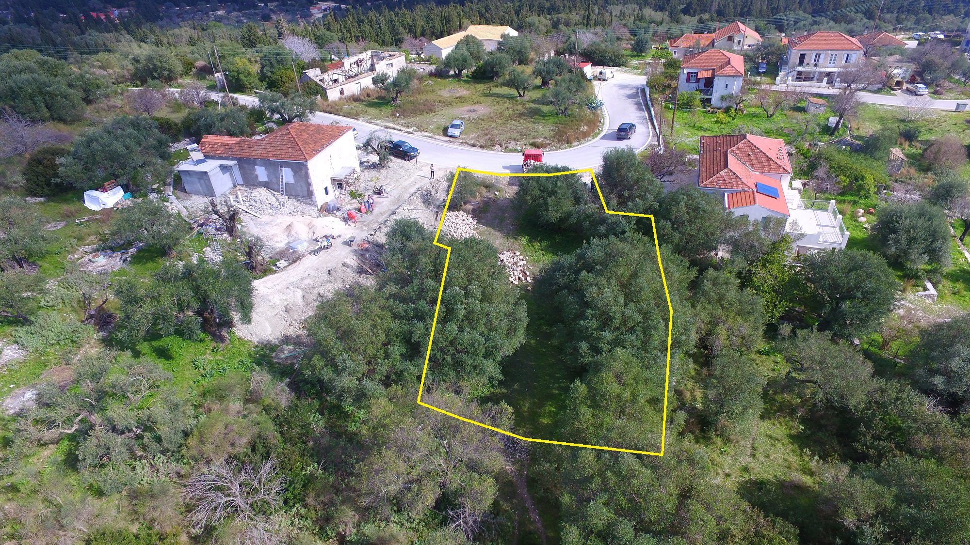 Aerial view and border of land for sale Ithaca Greece Lahos