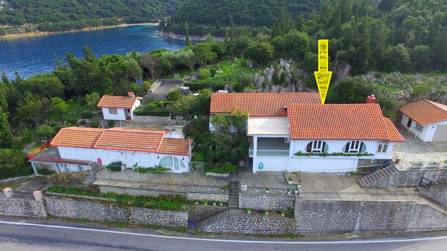 Aerial view of house for rent Ithaca Greece, Frikes