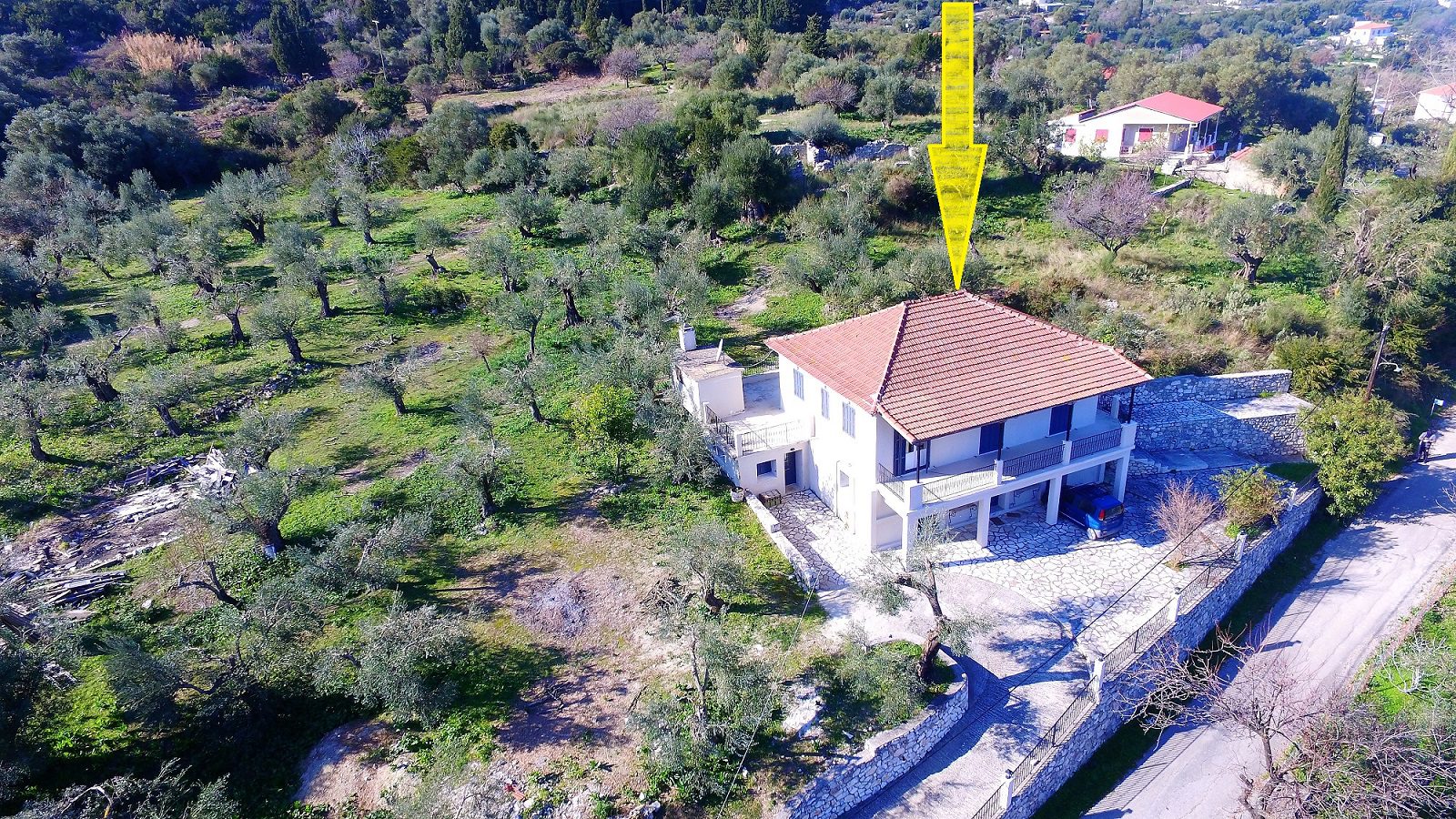 Aerial view of house for rent in Ithaca Greece, Kolleri