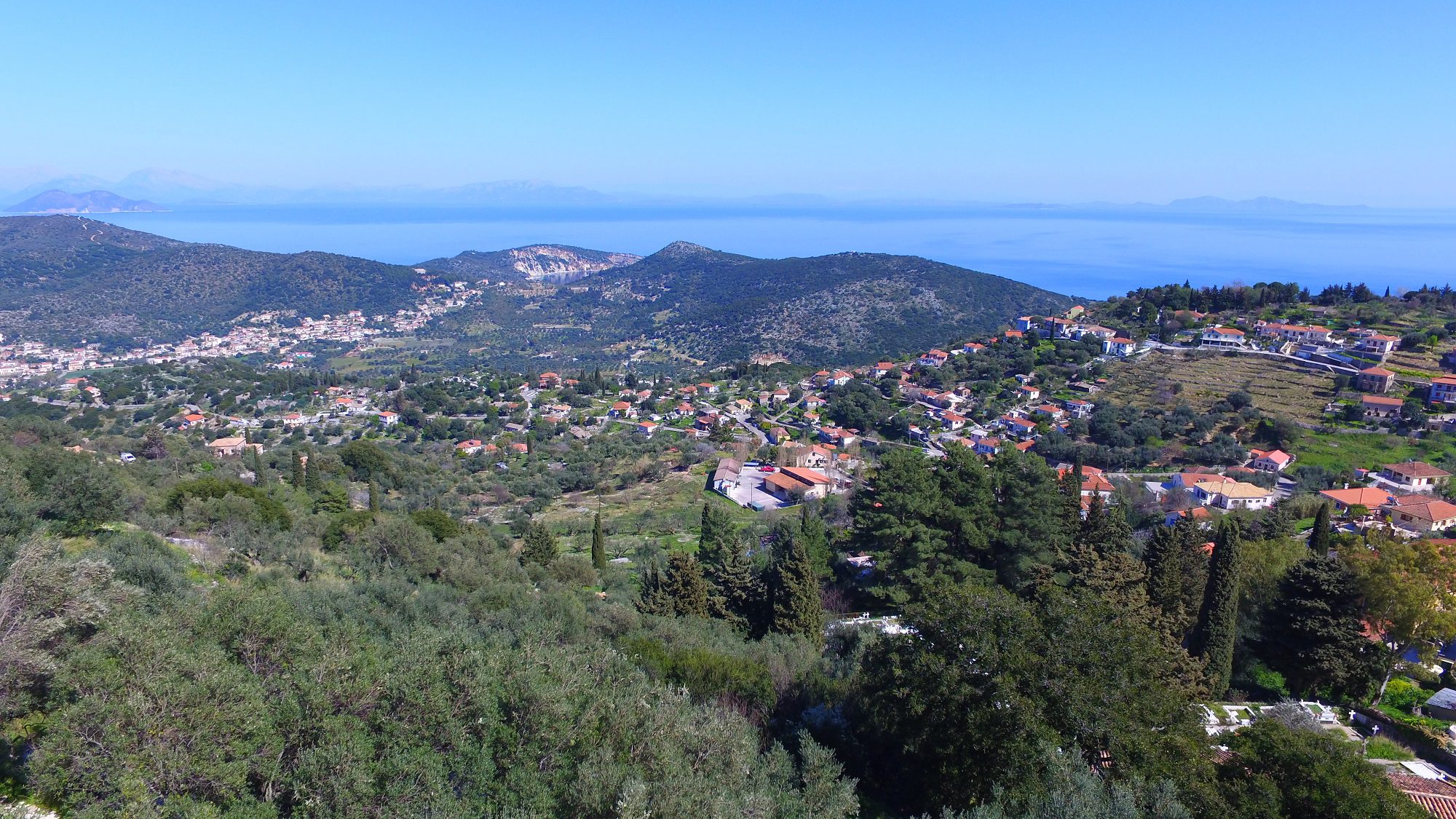 Aerial view of land for sale Ithaca Greece Perachori