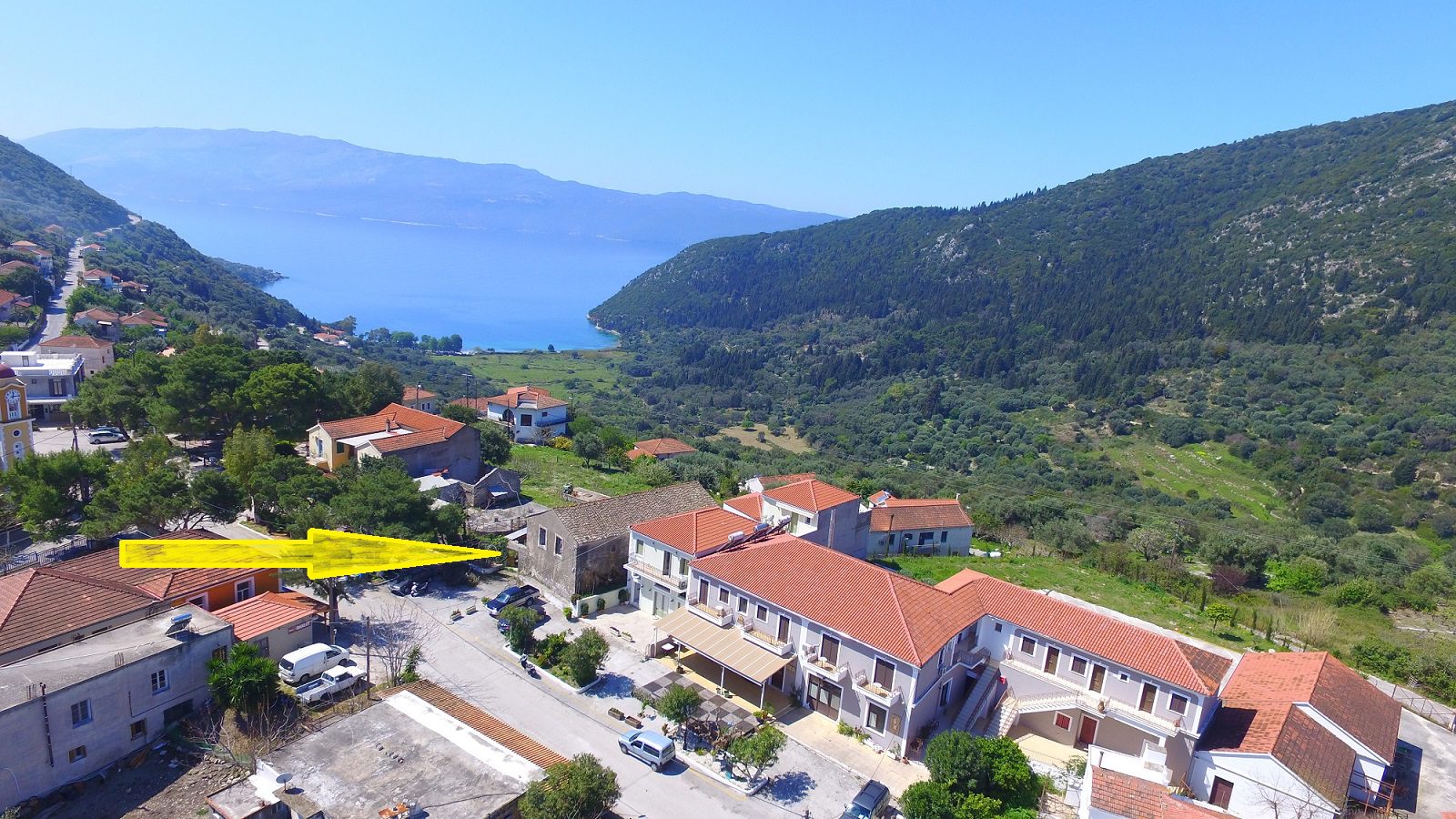 Aerial view of house for sale Ithaca Greece, Stavros