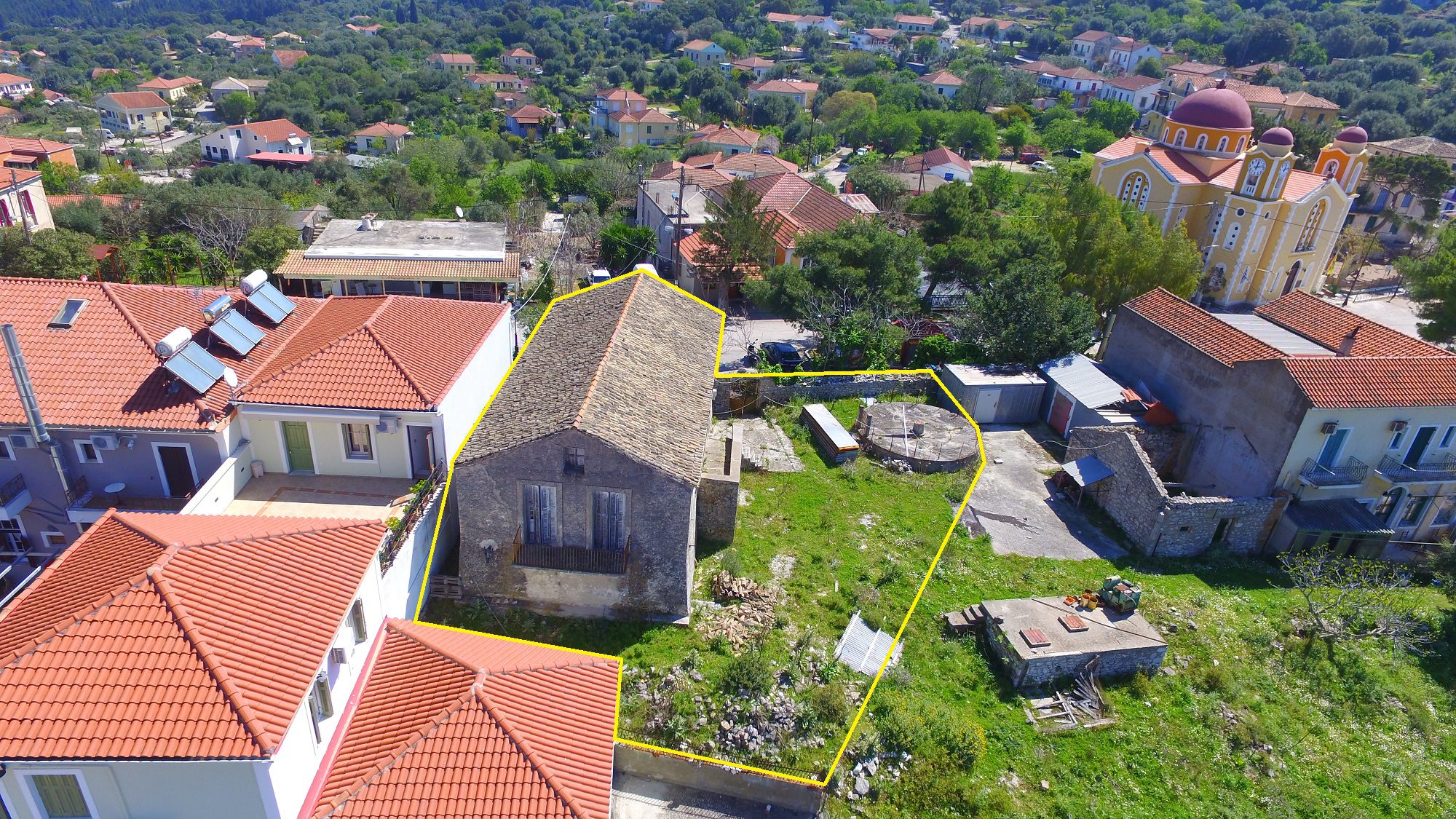 Aerial view and border of house for sale Ithaca Greece, Stavros