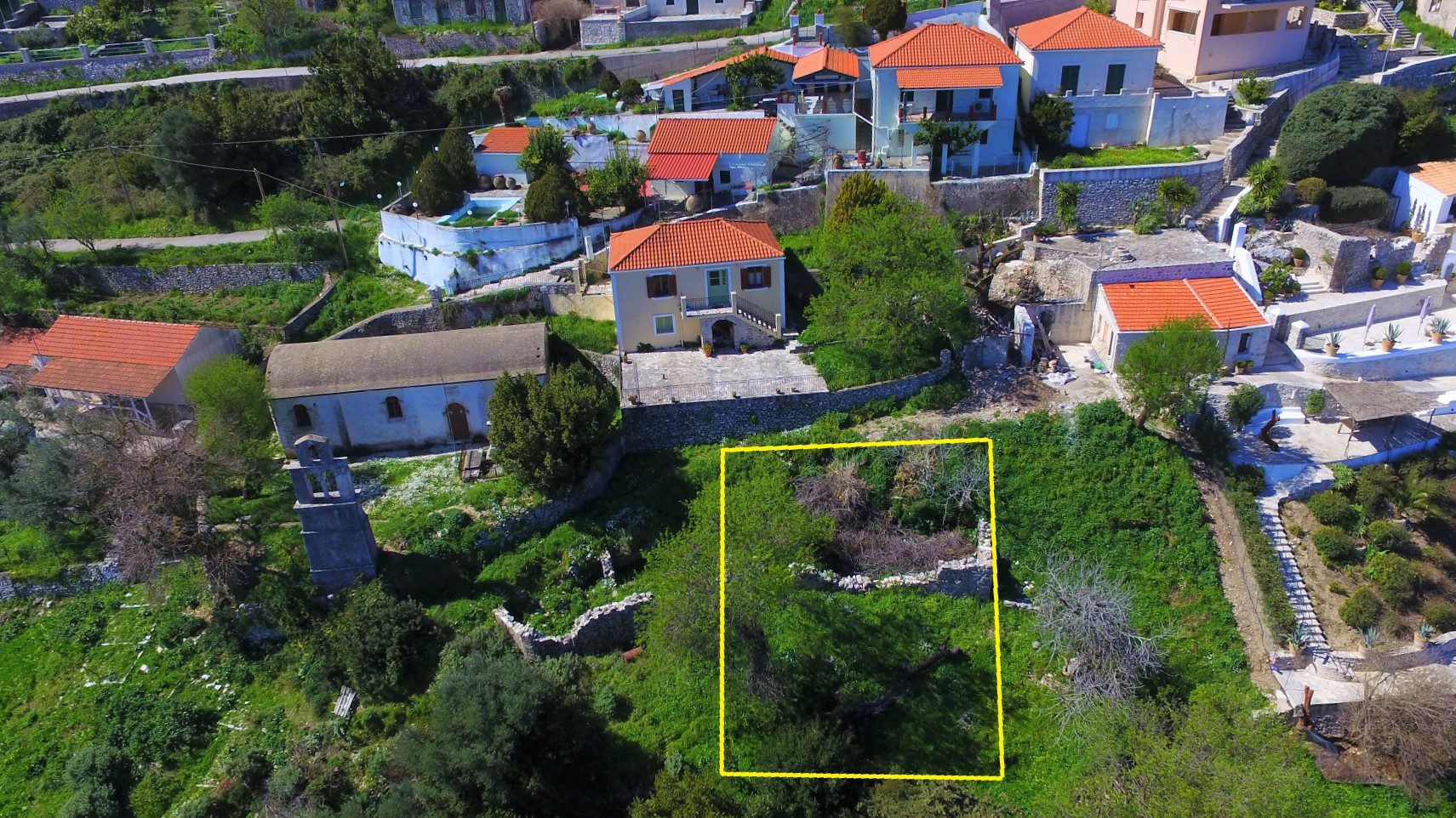 Aerial view and border of land for sale in Ithaca Greece Exoghi