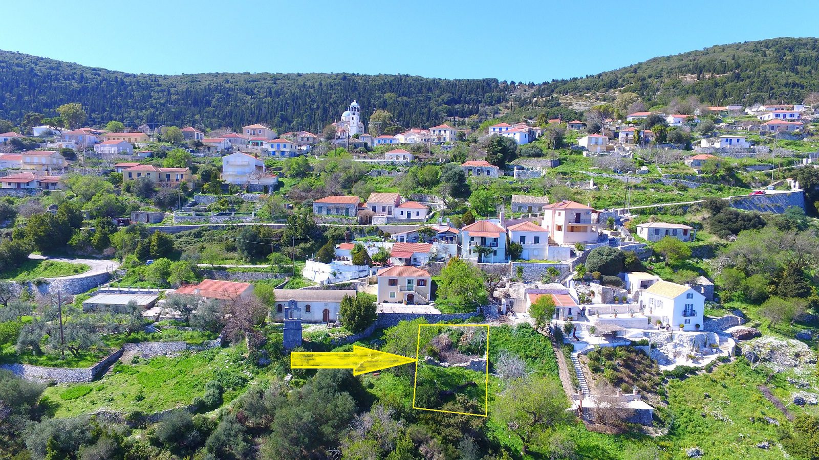 Aerial view and border of land for sale in Ithaca Greece Exoghi
