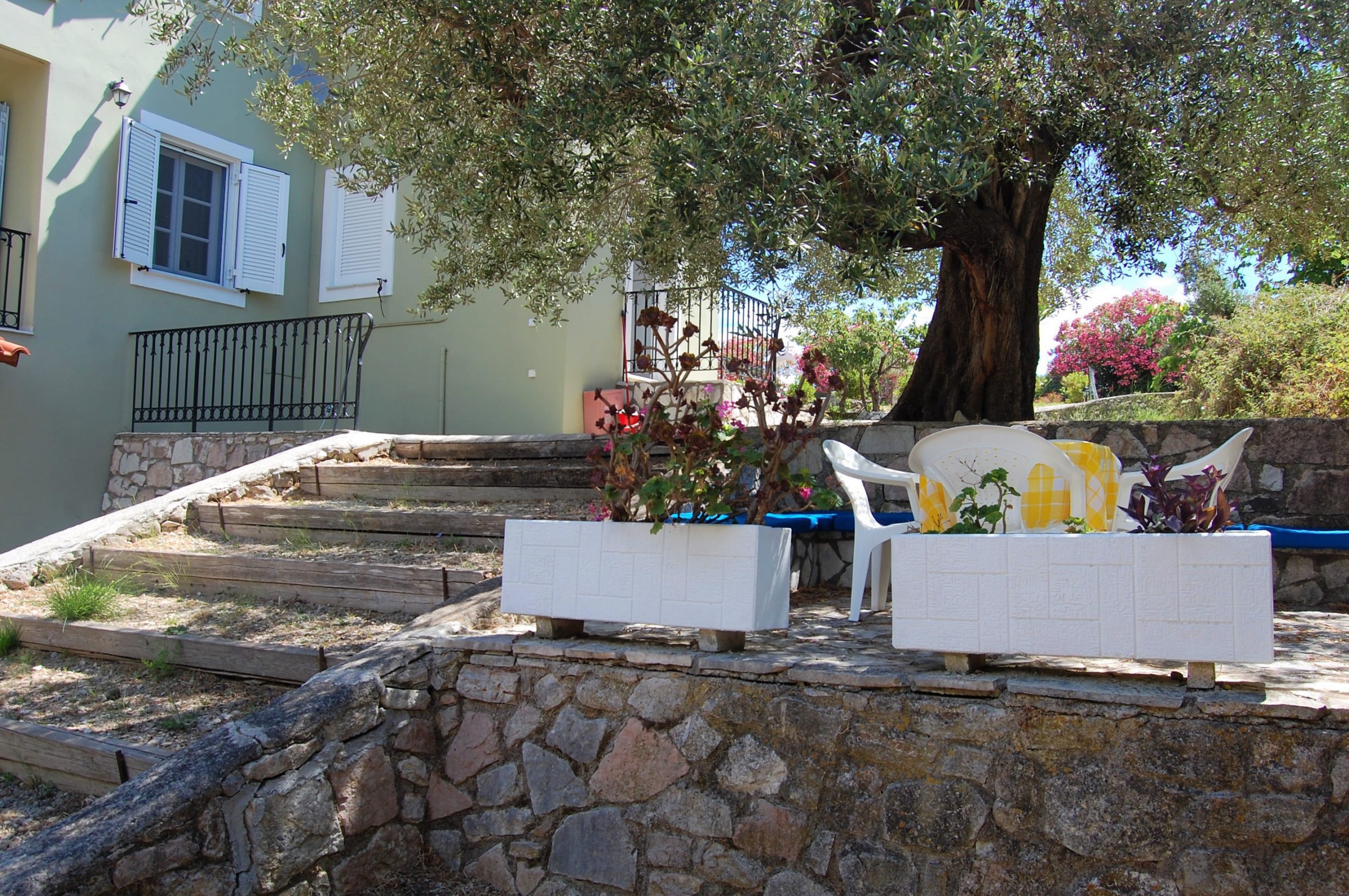 Garden terrace of house for rent in Ithaca Greece Stavros