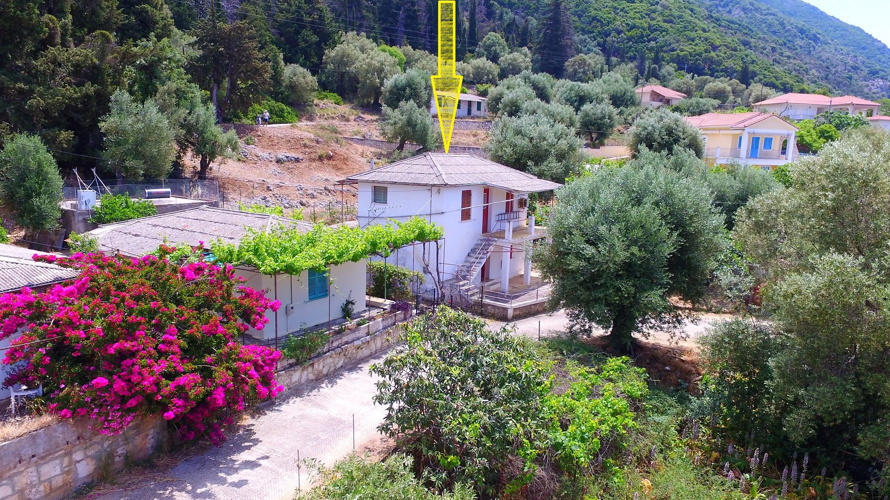 Aerial view of house for sale in Ithaca Greece, Lefki