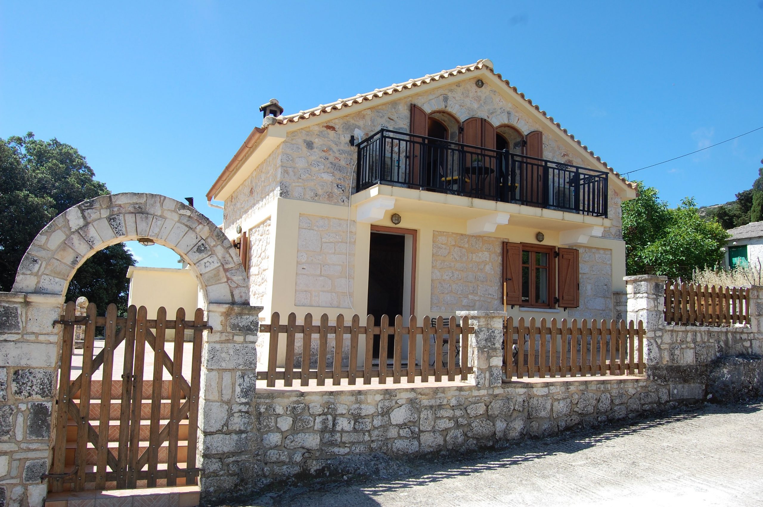Front entrance of stone house for rent Ithaca Greece