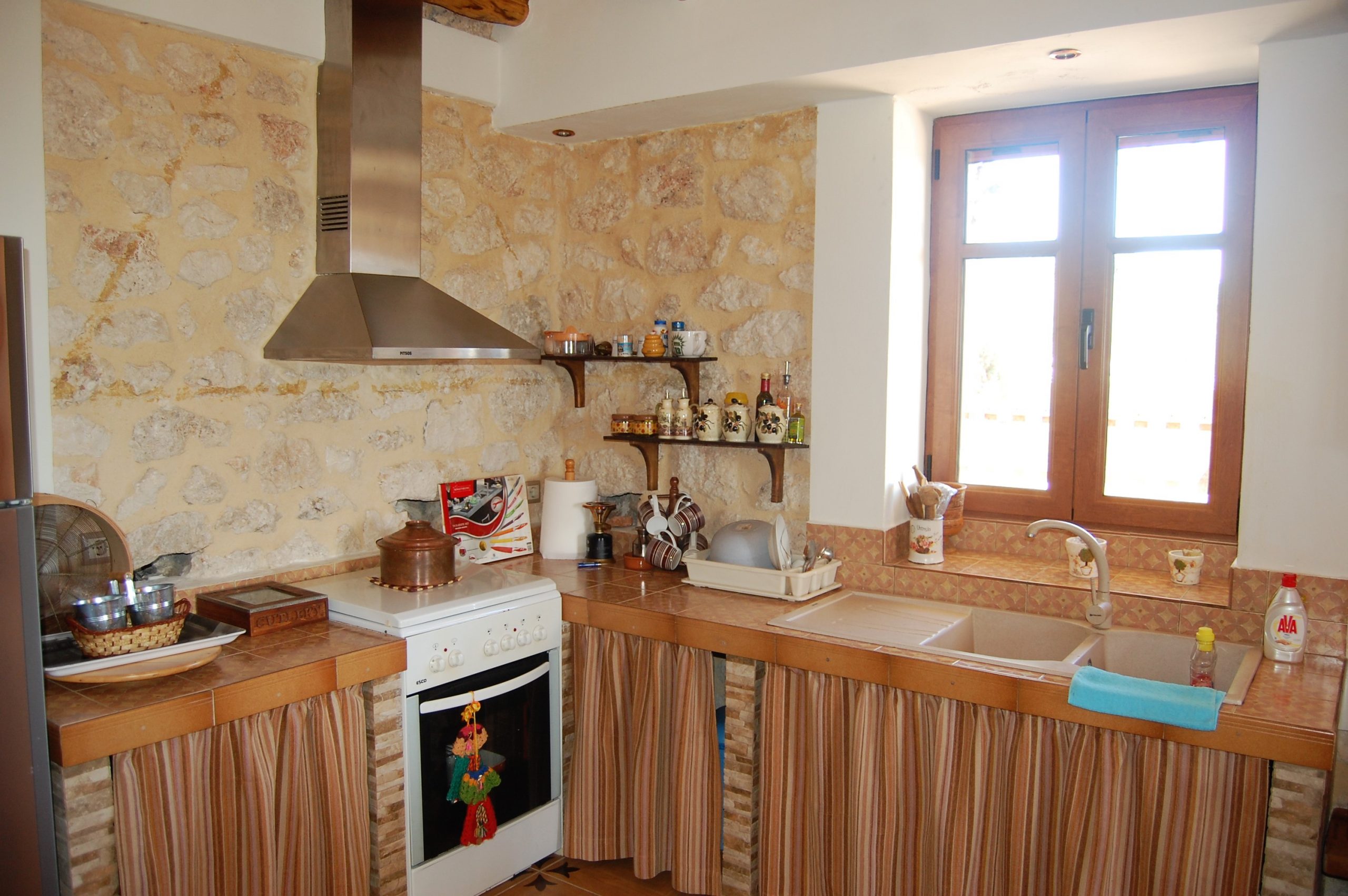 Kitchen of stone house for rent Ithaca Greece