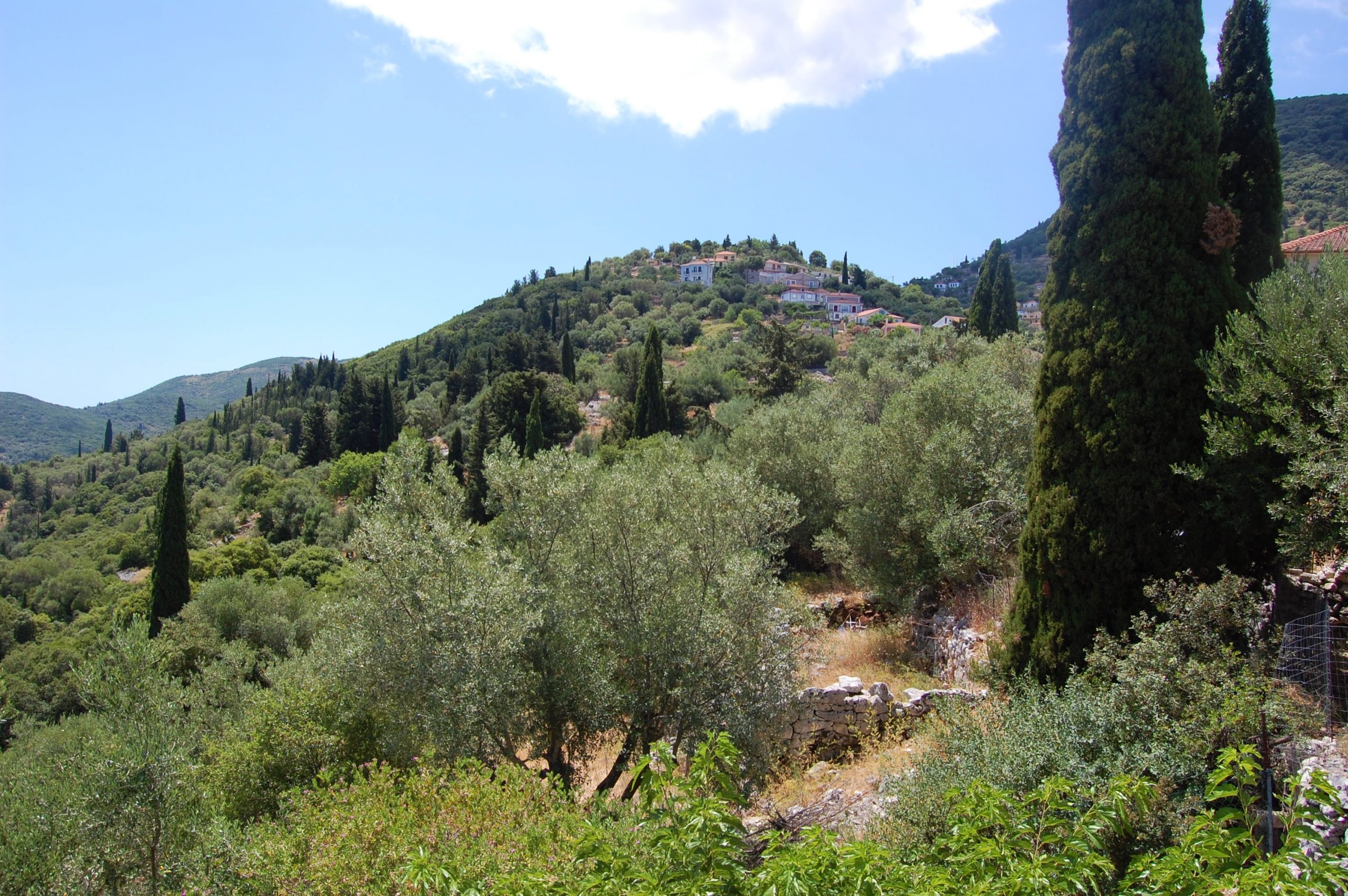 Mountain landscape view of house for sale Ithaca Greece