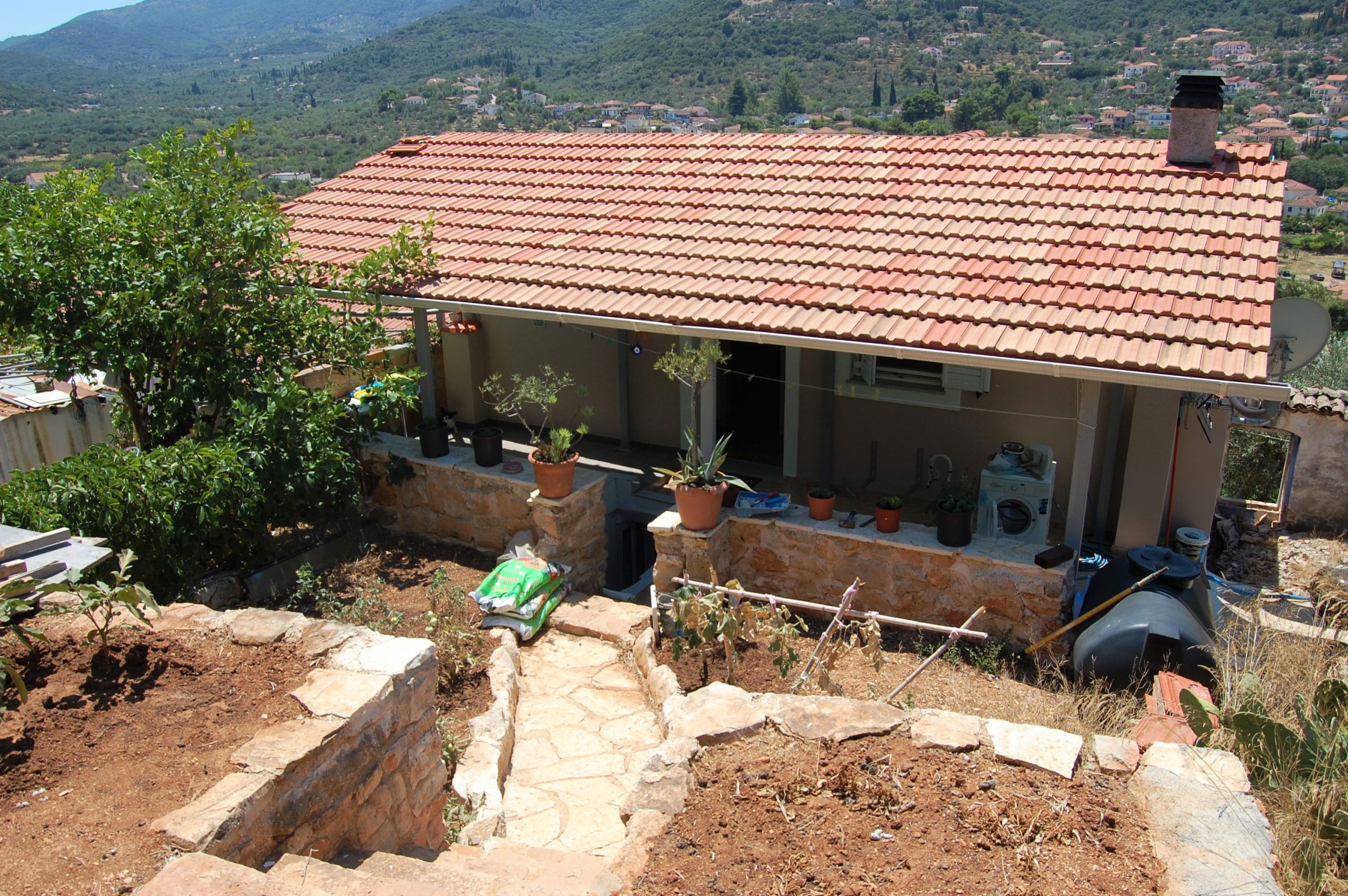 Exterior and terrace of house for sale in Ithaca Greece Vathi