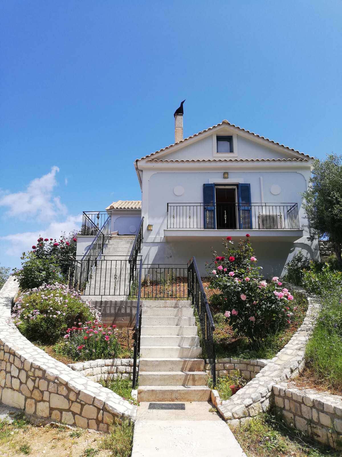 Front entrance with terraced levels of property for sale in Ithaca Greece Vathi