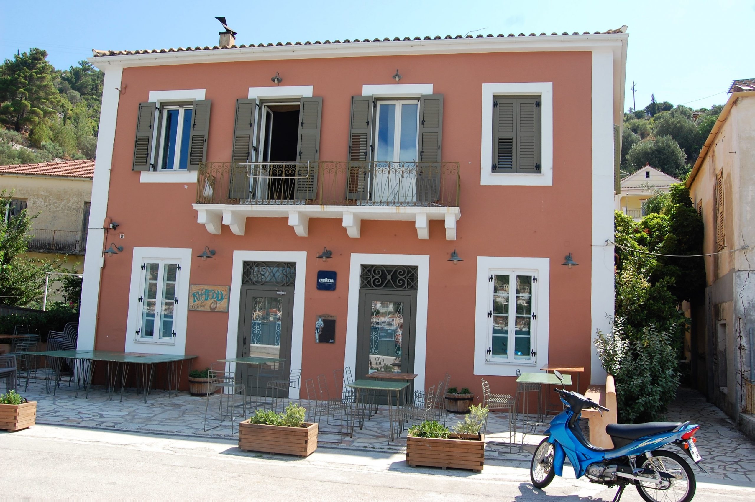 Outdoor terrace of waterfront business/property for sale in Ithaca Greece Vathi