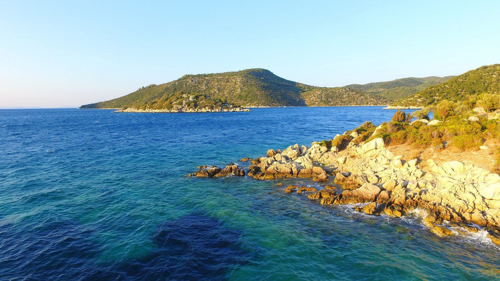 Aerial Landscape and sea view of coastal house for sale in Ithaca Greece Vathi