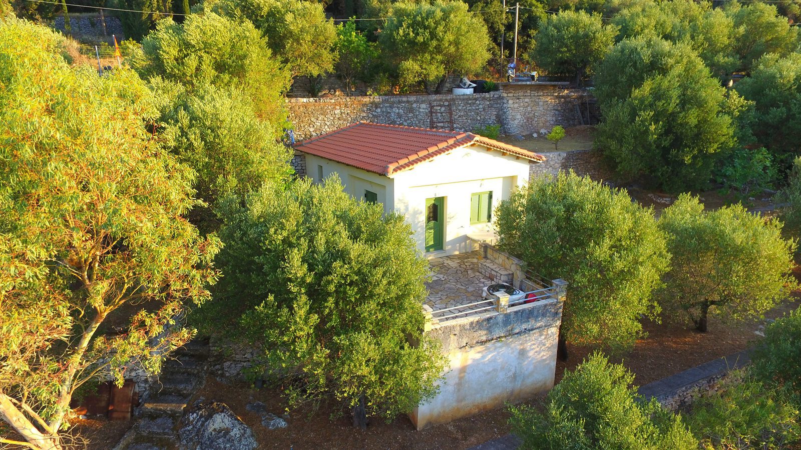 Aerial Landscape and sea view of coastal house for sale in Ithaca Greece Vathi