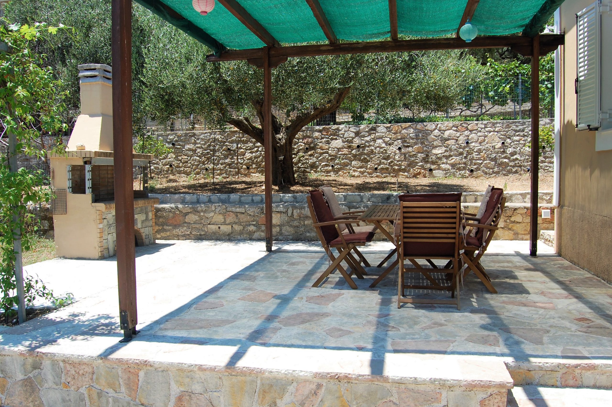 Stone terrace of rental property in Perachori Ithaca Greece