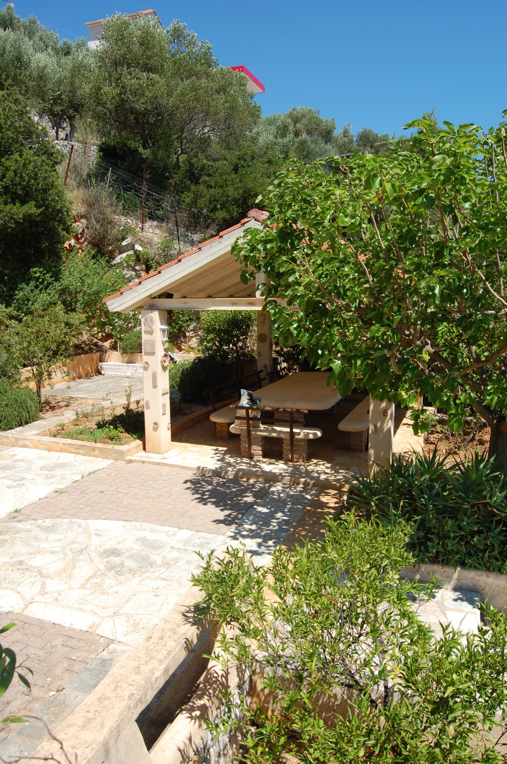 Stone terrace of a rental property in Ithaca Greece