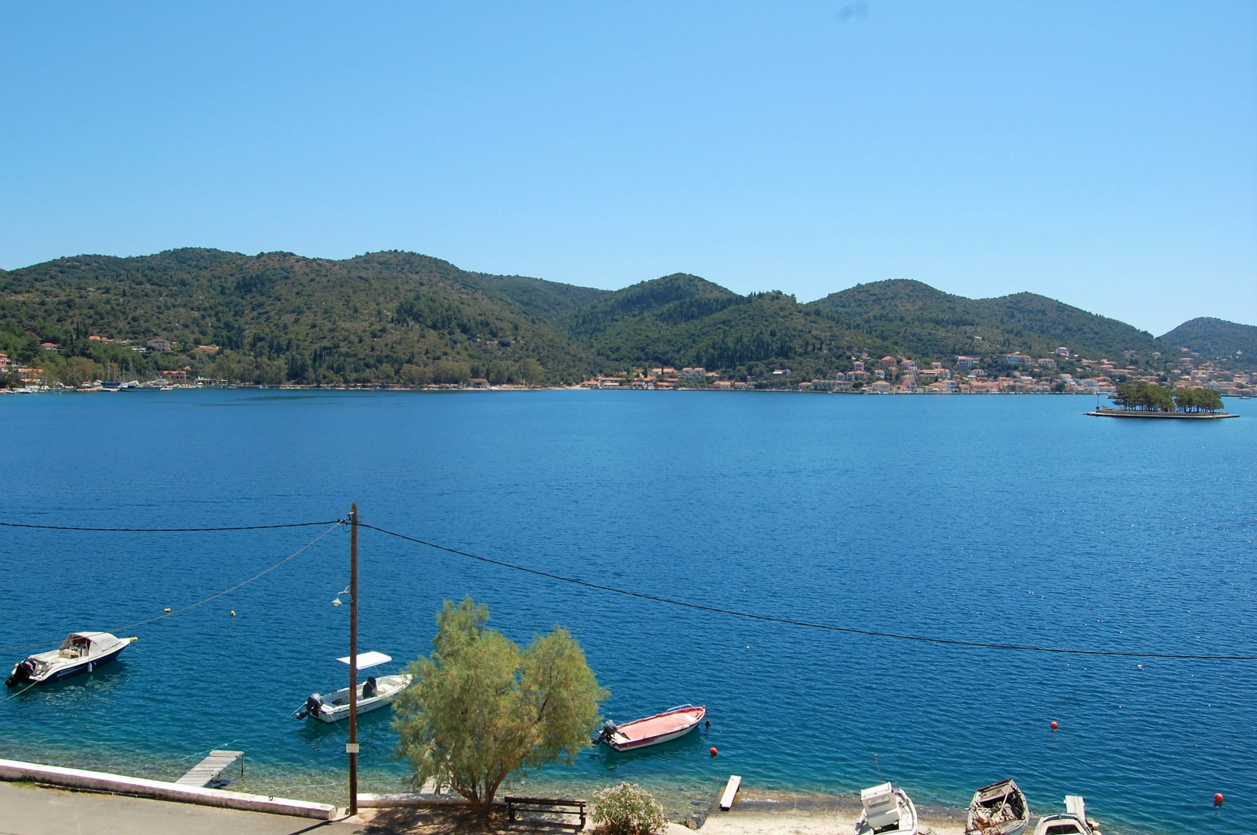 Bay view of Vathi harbour from a rental property in Ithaca Greece