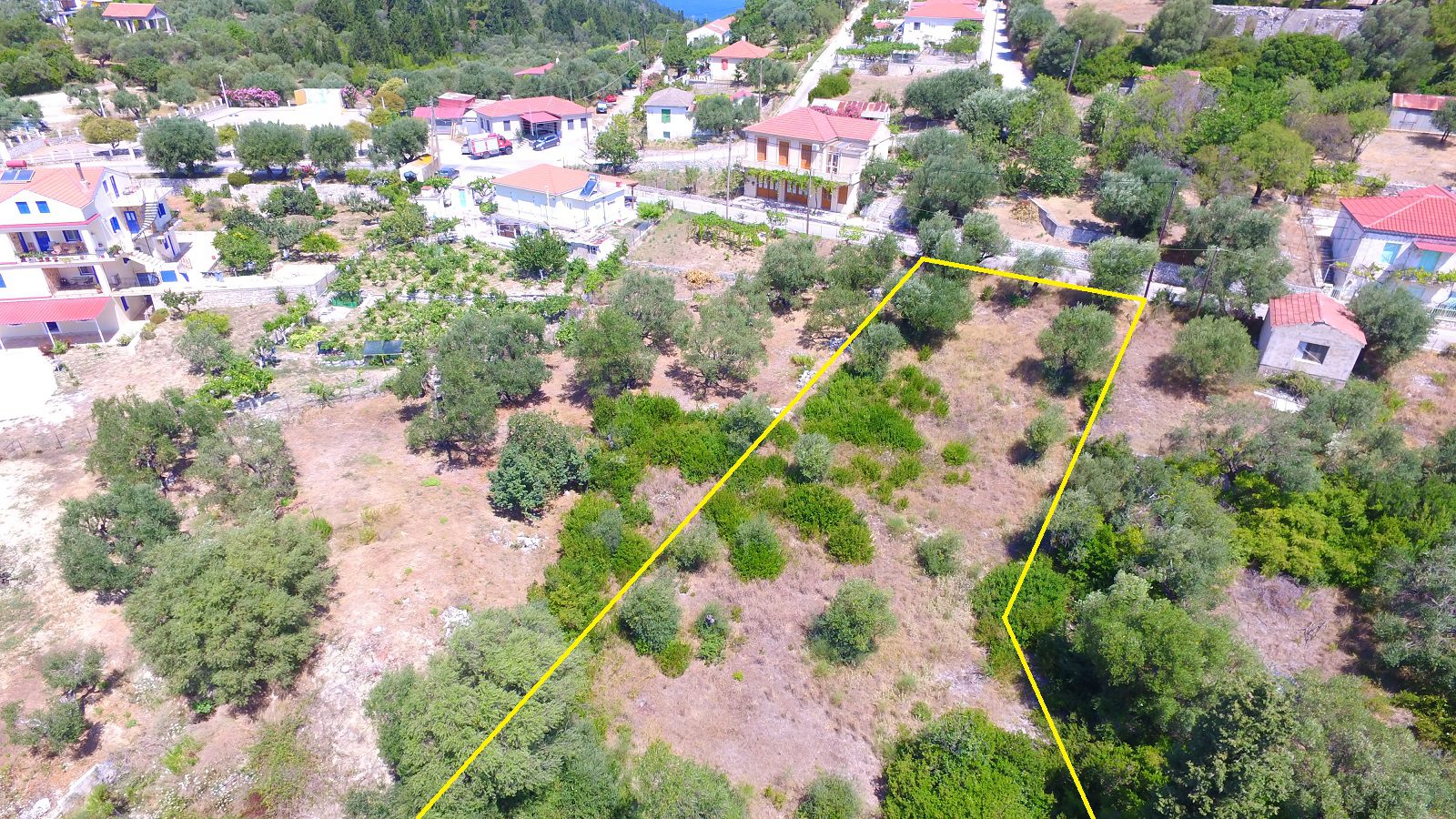 Aerial landscape of property for sale in Ithaca Greece Platrithya