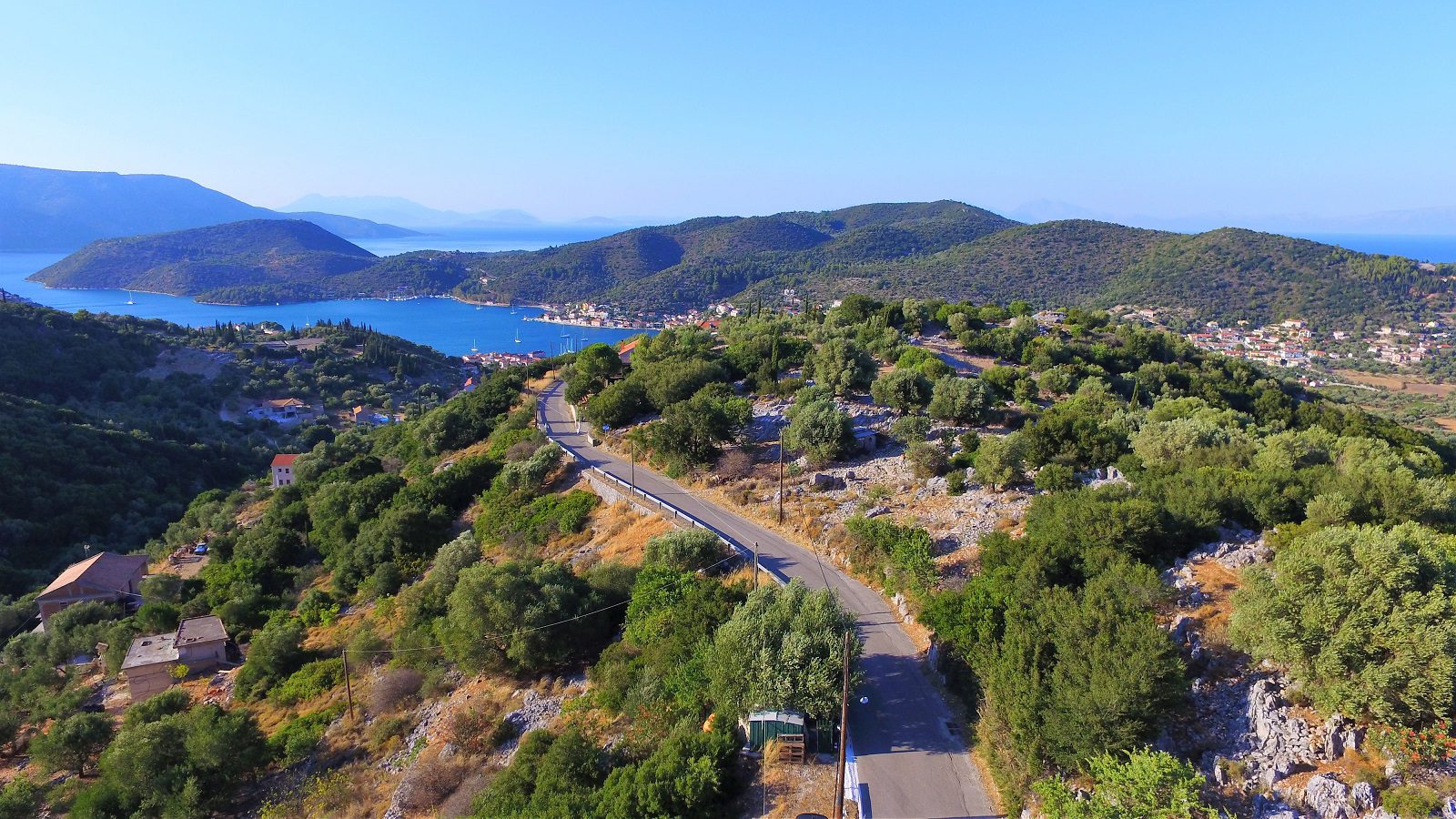 Aerial landscape and view of property for sale in Ithaca Greece Perachori