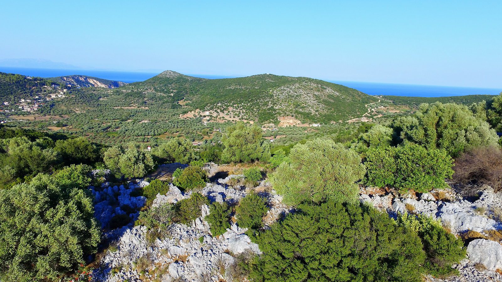 Aerial landscape and view of property for sale in Ithaca Greece Perachori