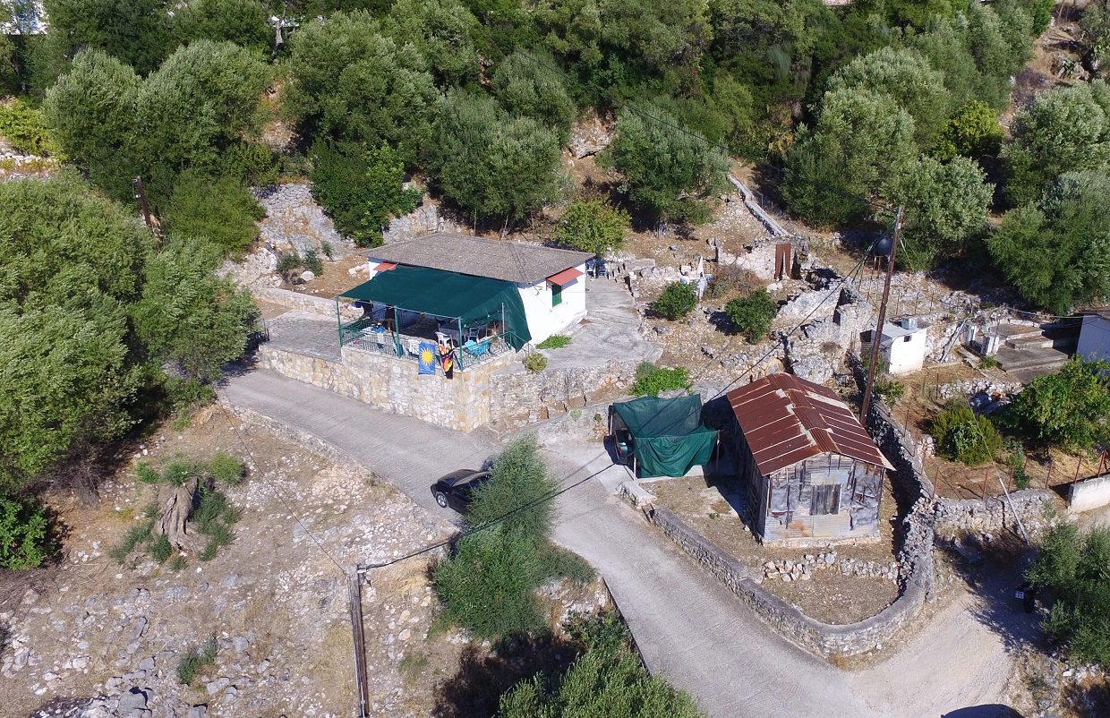 Aerial drone view of house for sale Ithaca Greece Lefki