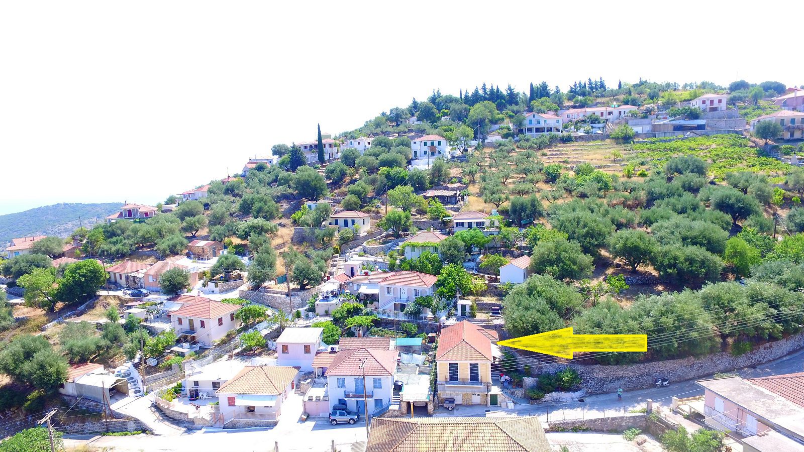 Aerial view of house for sale on Ithaca Greece, Perachori