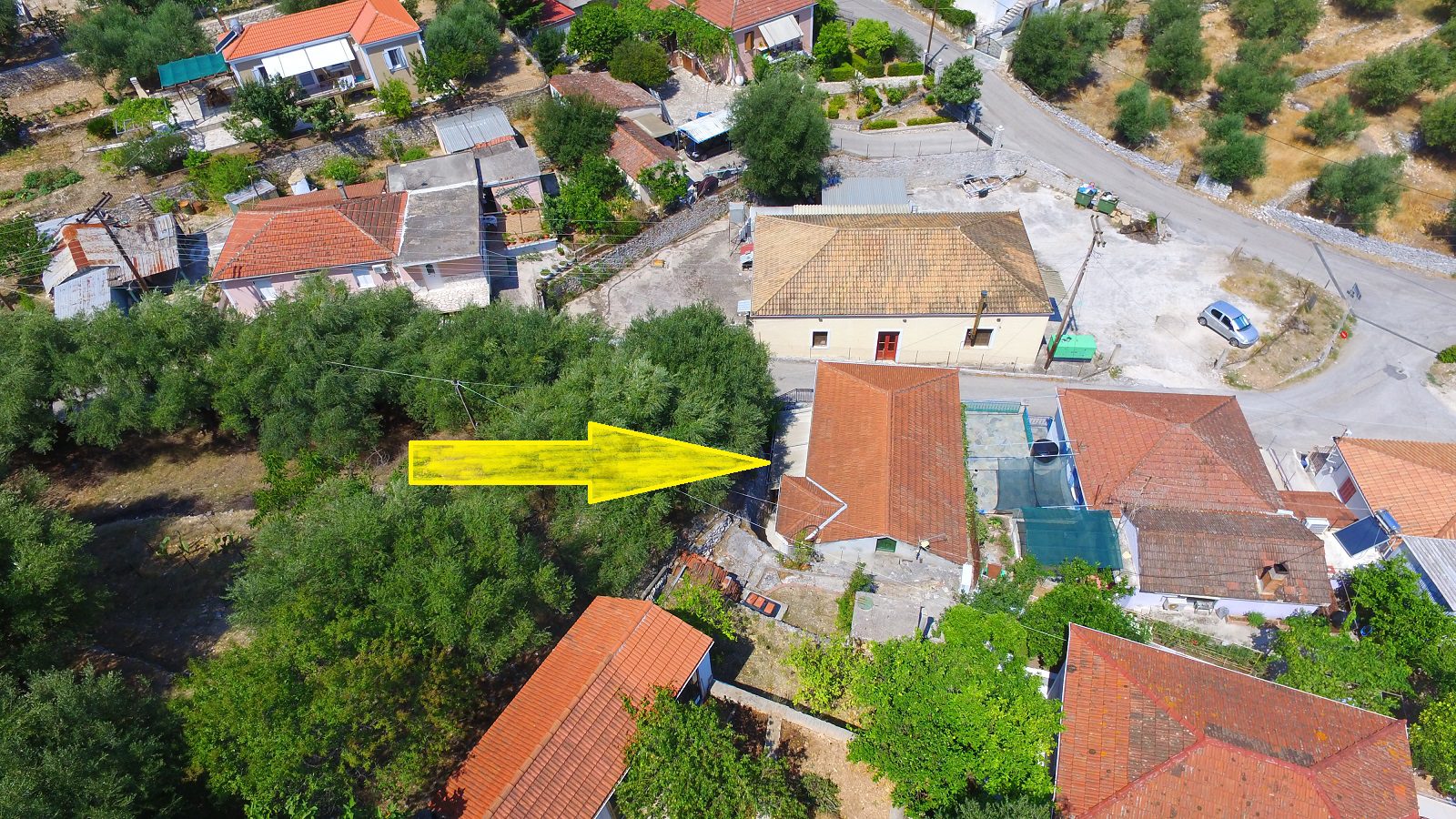 Aerial view of house for sale on Ithaca Greece, Perachori