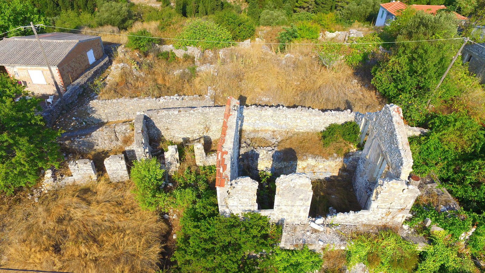 Aerial view of ruins for sale in Ithaca Greece Exoghi