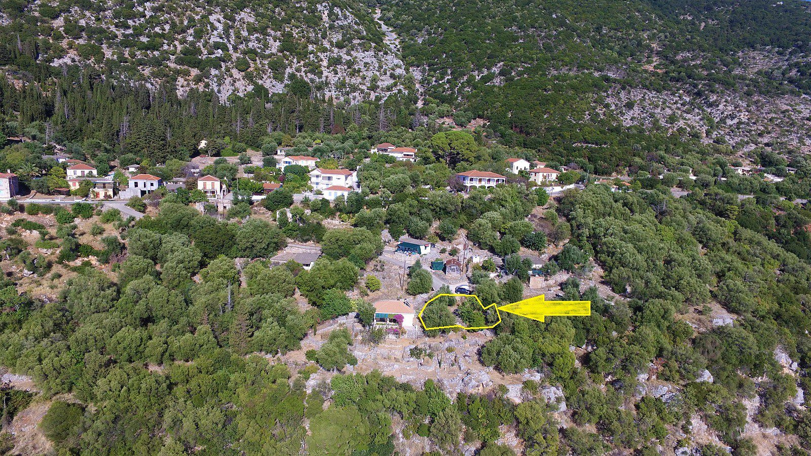 Aerial view and border of land for sale Ithaca Greece, Lefki