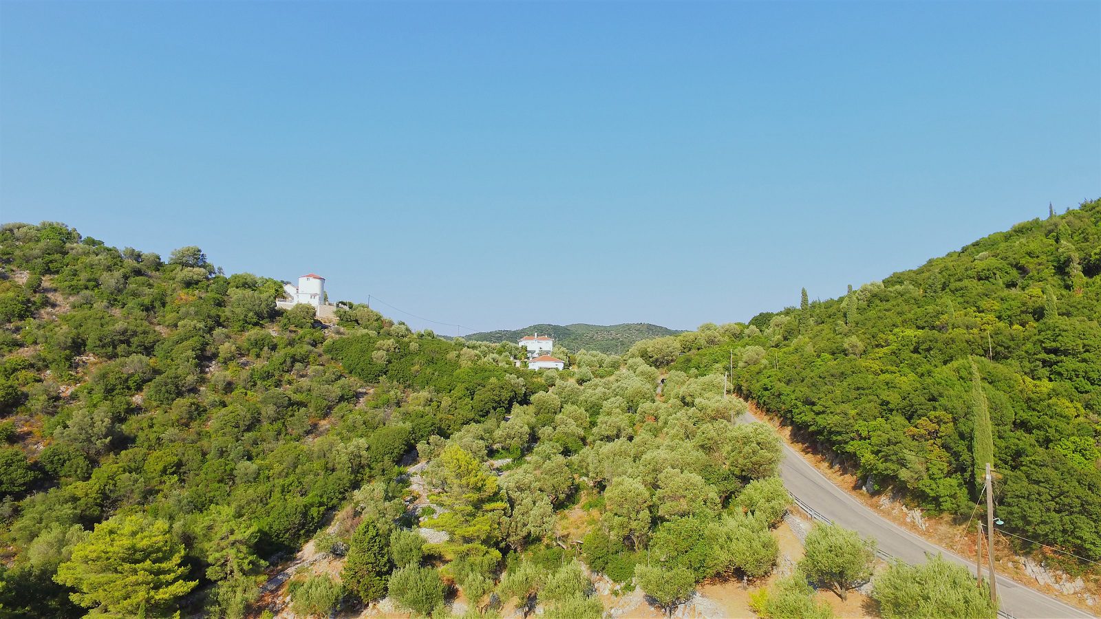 Aerial view of land for sale Ithaca Greece Dexa Vathi