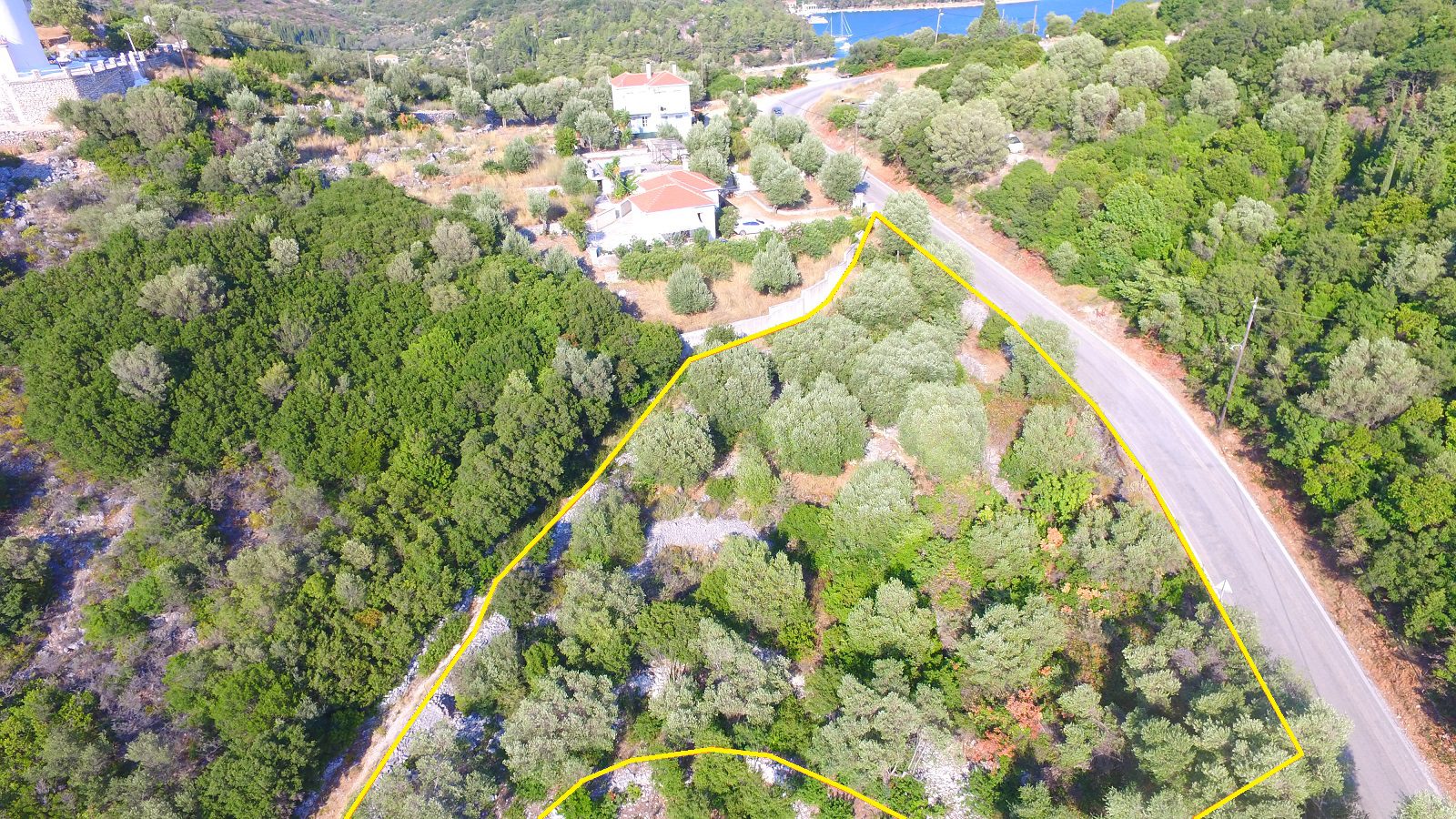 Aerial view of land for sale Ithaca Greece Dexa Vathi