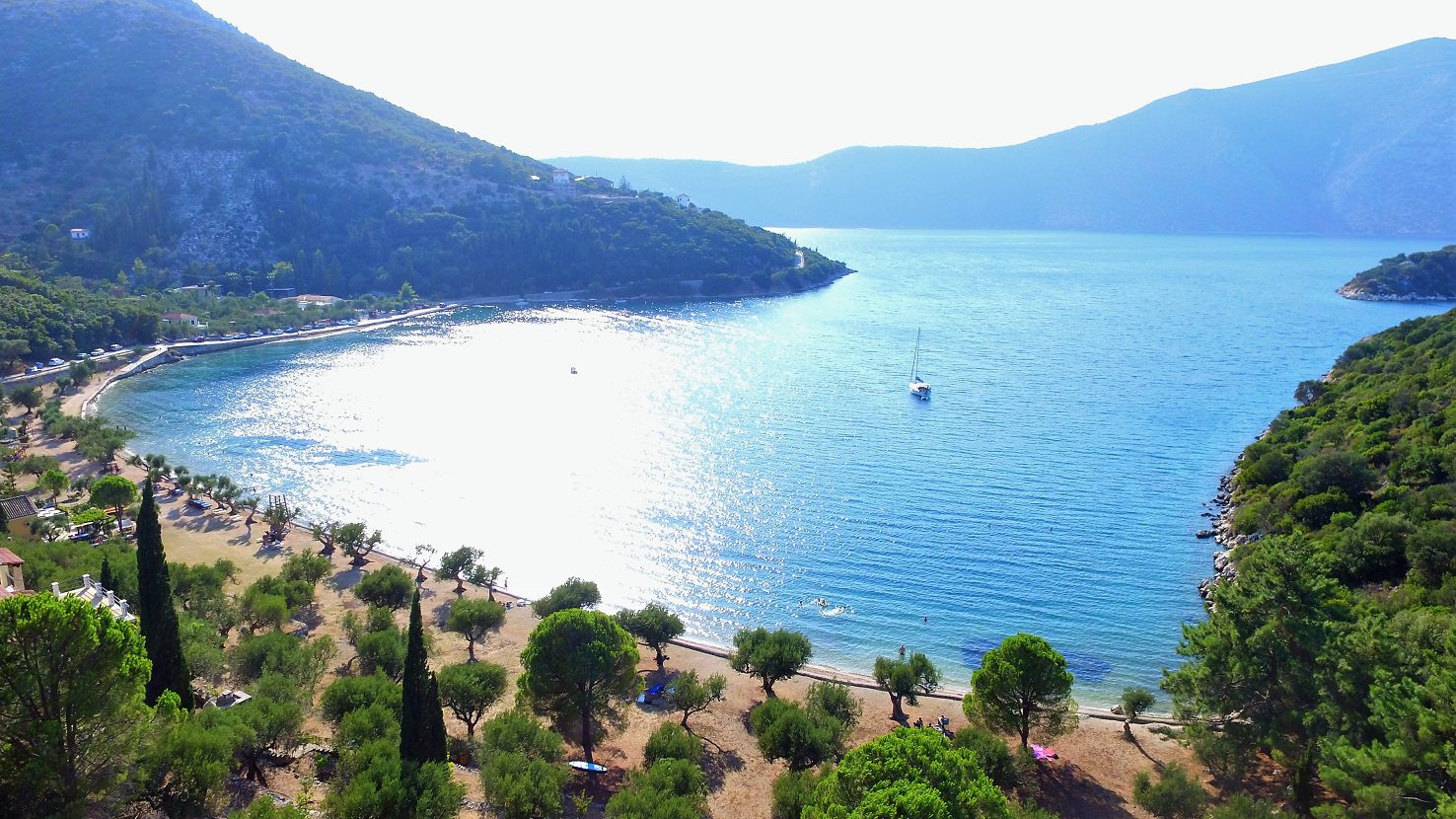 Aerial and sea view of land for sale Ithaca Greece Dexa Vathi