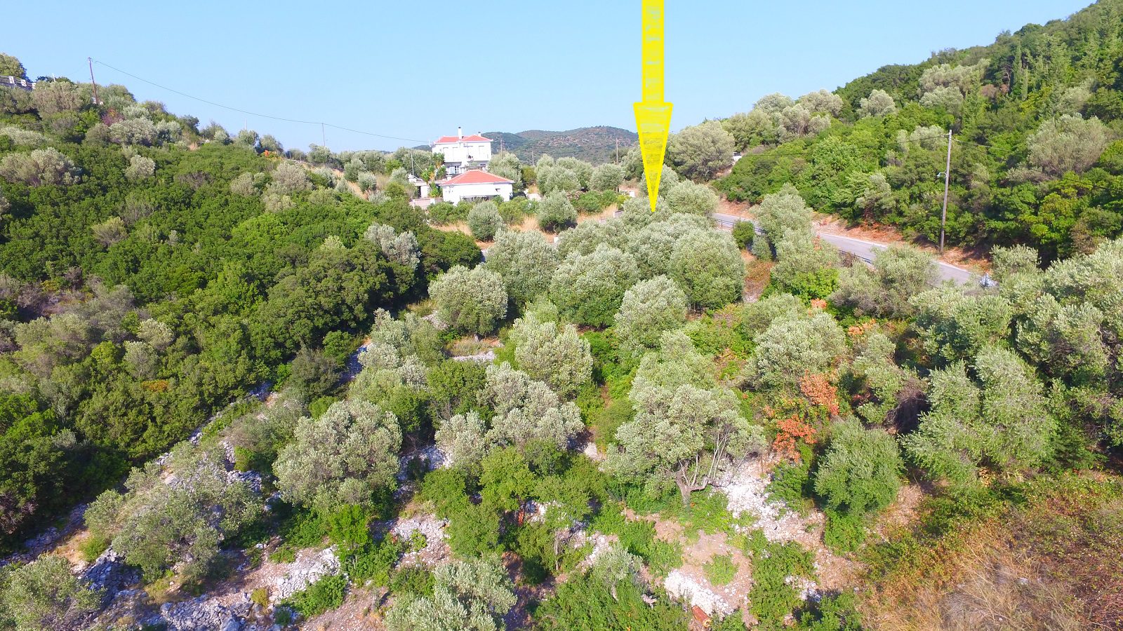 Aerial view of land for sale Ithaca Greece Dexa Vathi