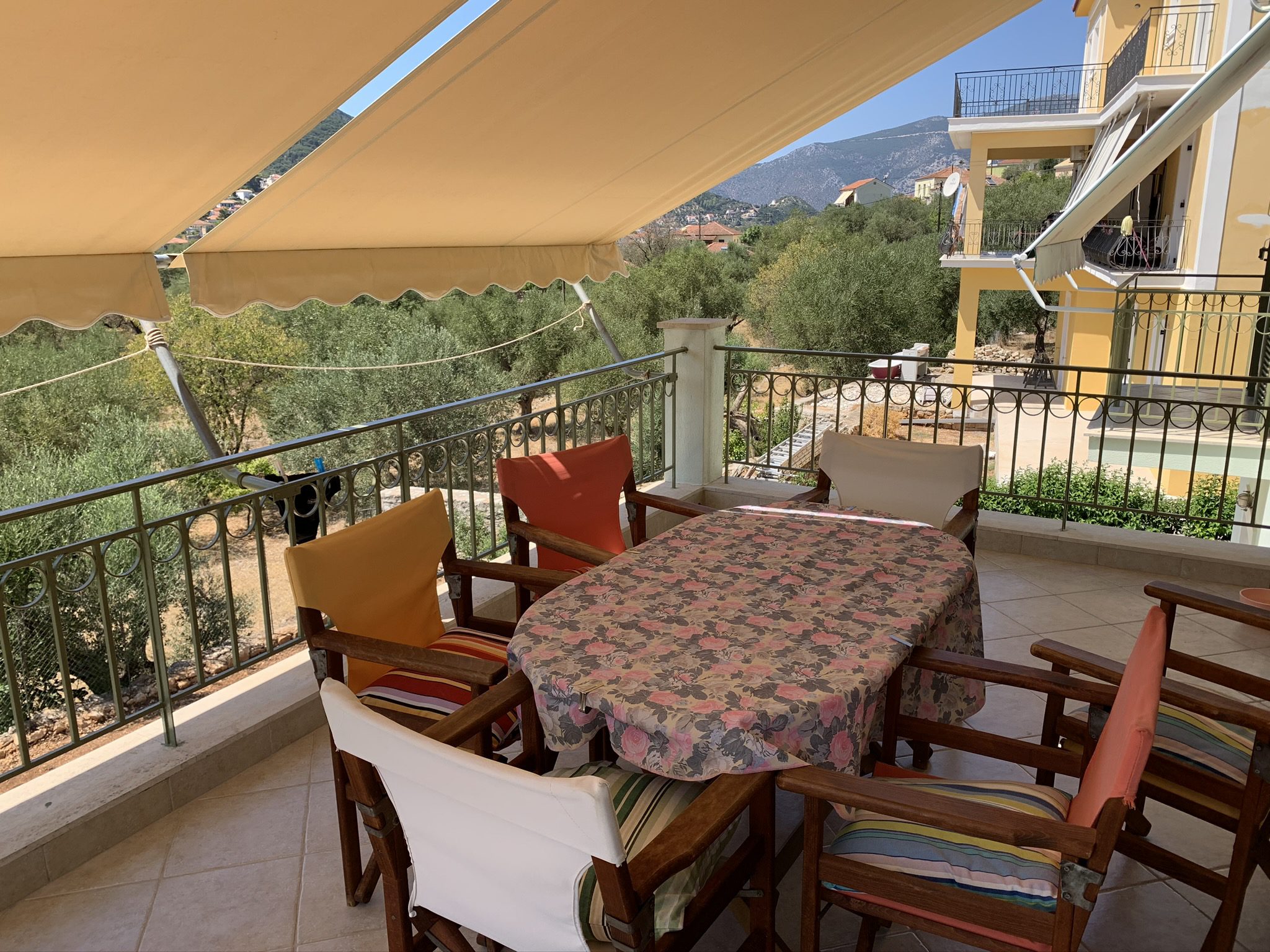 Patio area with village view of house for sale in Ithaca Greece, Vathi