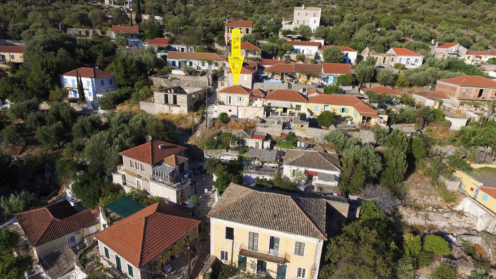 Aerial view of house for sale on Ithaca Greece Vathi