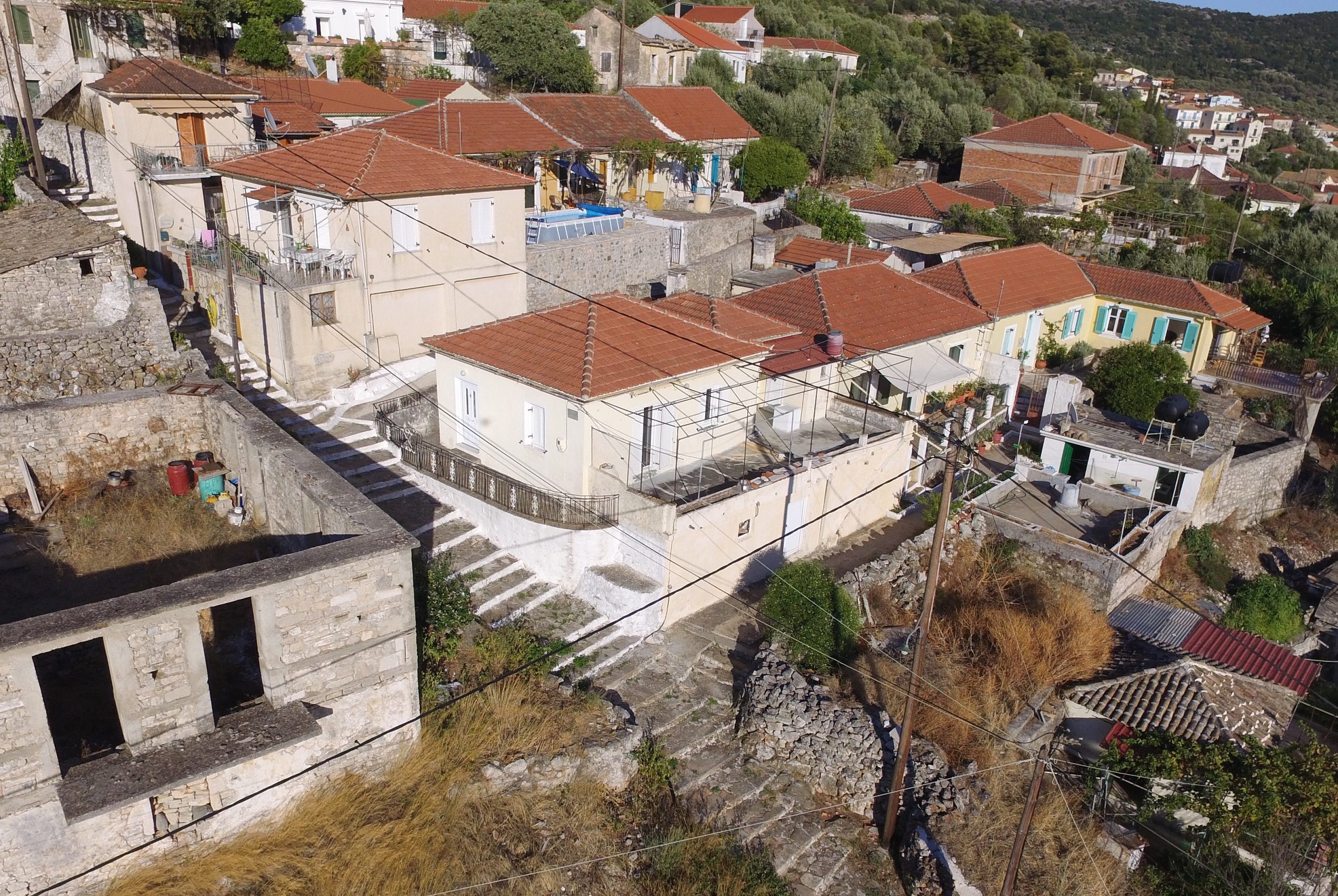 Aerial view of house for sale on Ithaca Greece Vathi