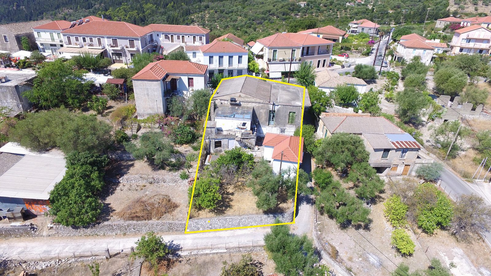 Aerial and border of house for sale in Ithaca Greece, Stavros