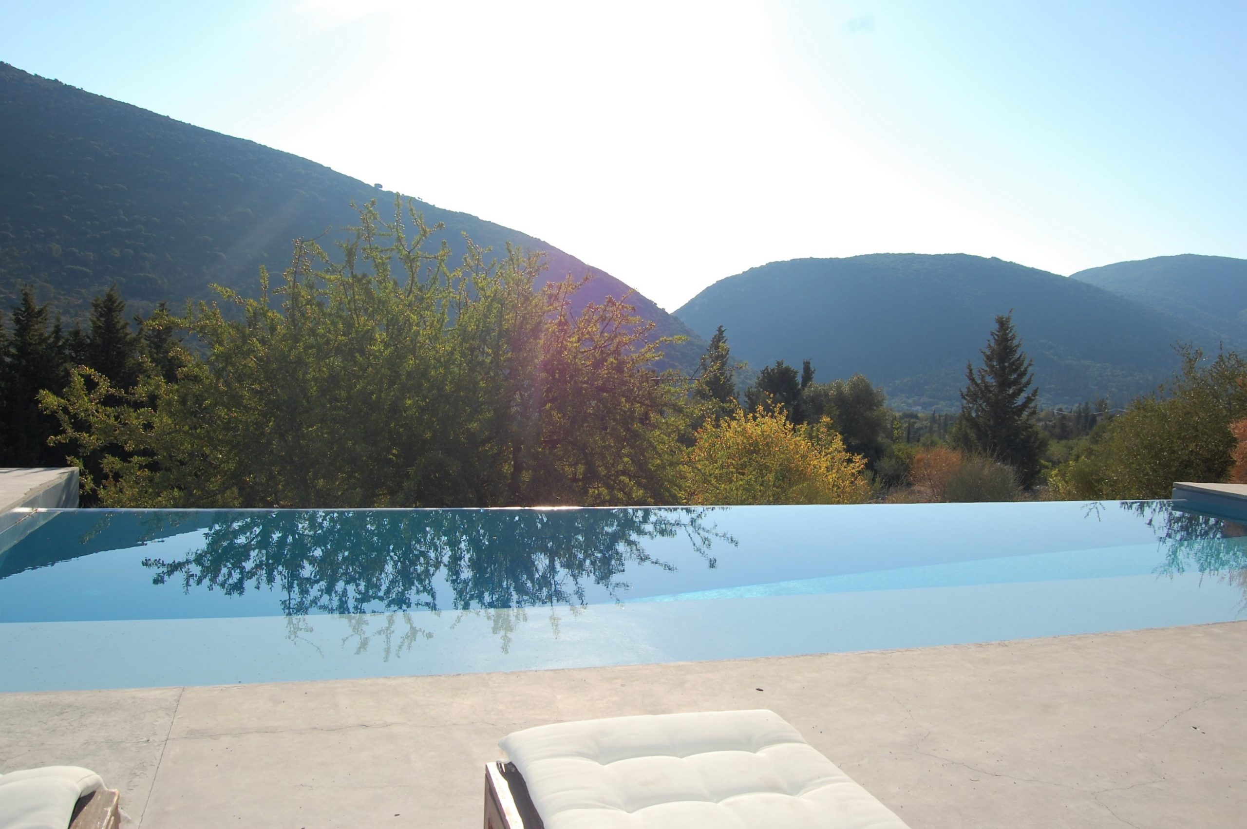 Salt water pool area at Villa Kalos for rent, Ithaca Greece Lahos