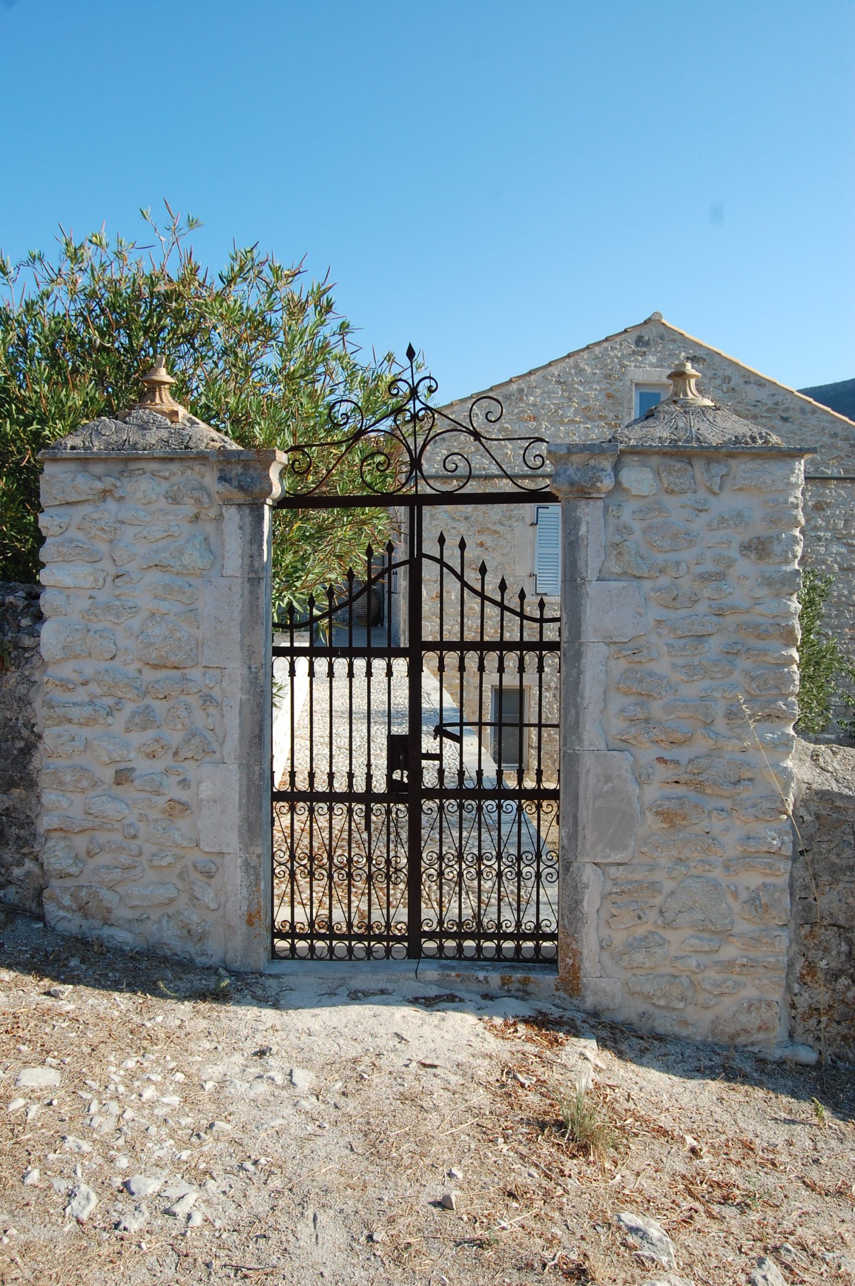 Stone built entrance of Villa Kalos for rent, Ithaca Greece Lahos
