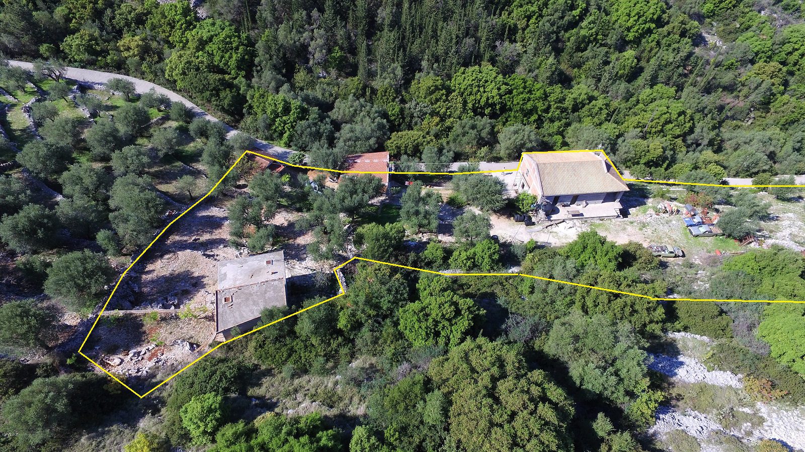 Aerial view of house for sale Ithaca Greece Perachori