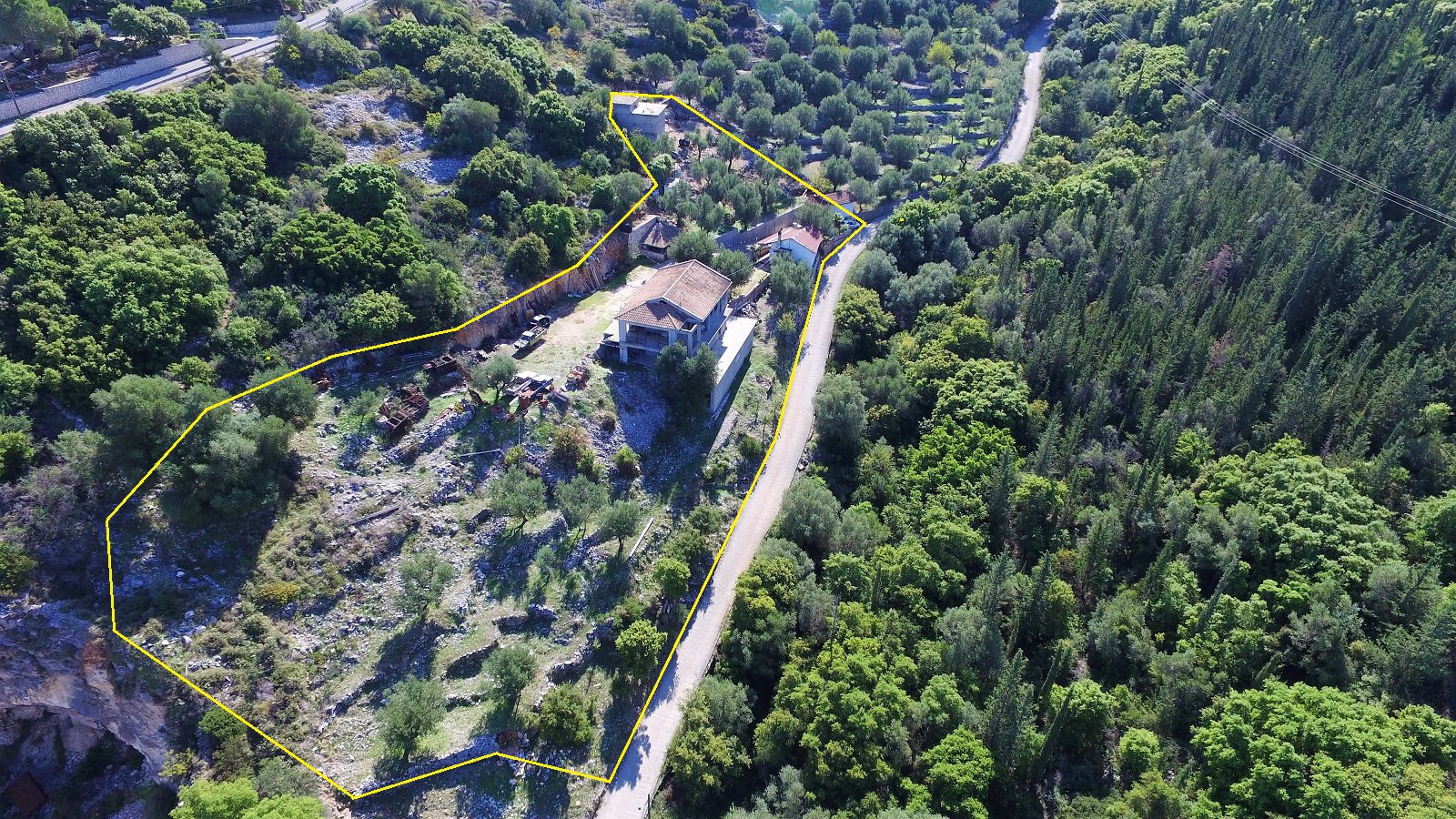 Aerial view of house for sale Ithaca Greece Perachori