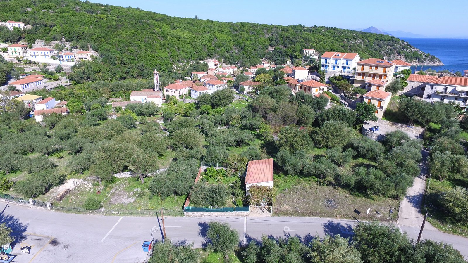 Aerial view of land for sale Ithaca Greece Kioni