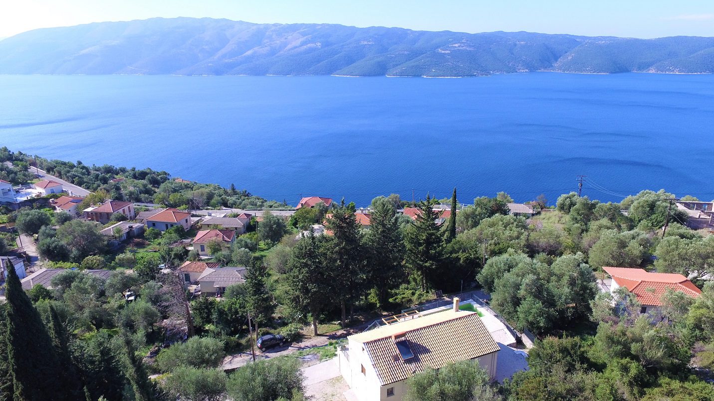 Aerial and sea view from house for sale in Ithaca Greece Lefki