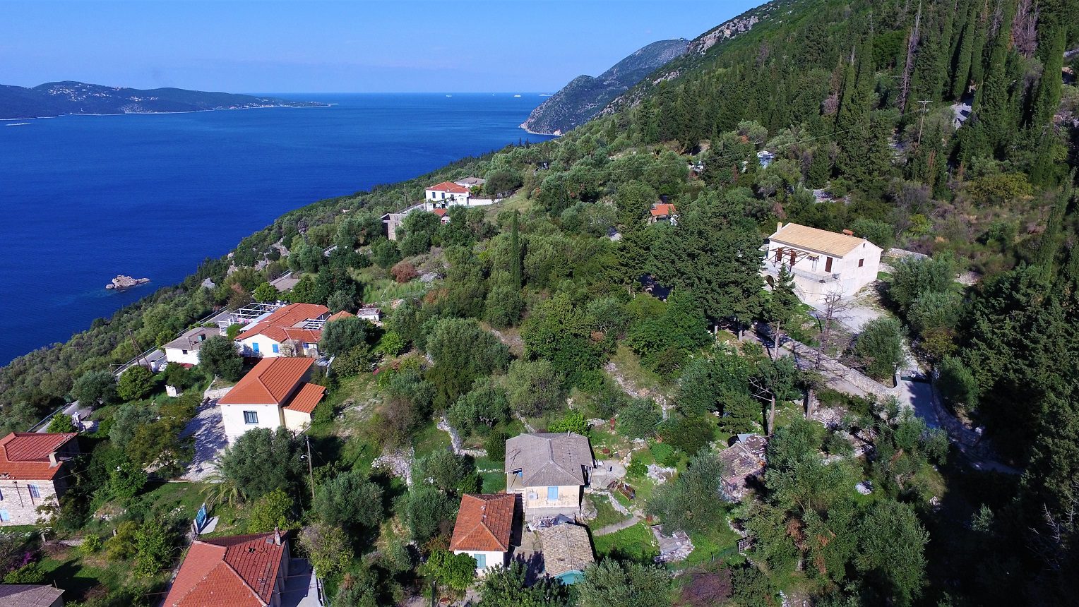 Aerial and sea view from house for sale in Ithaca Greece Lefki