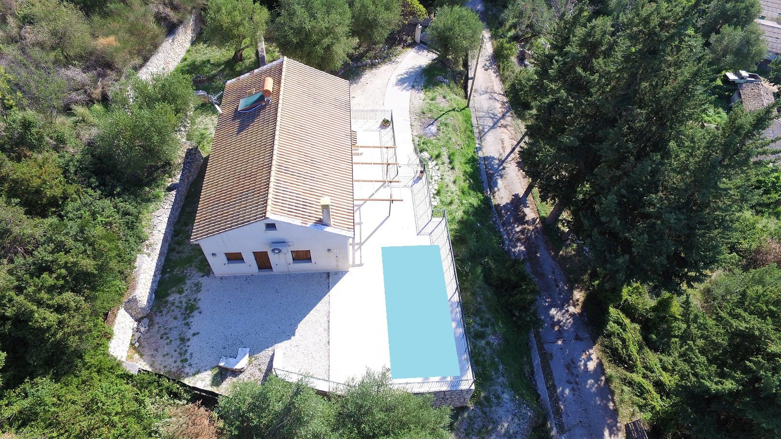 Aerial view of house for sale in Ithaca Greece Lefki