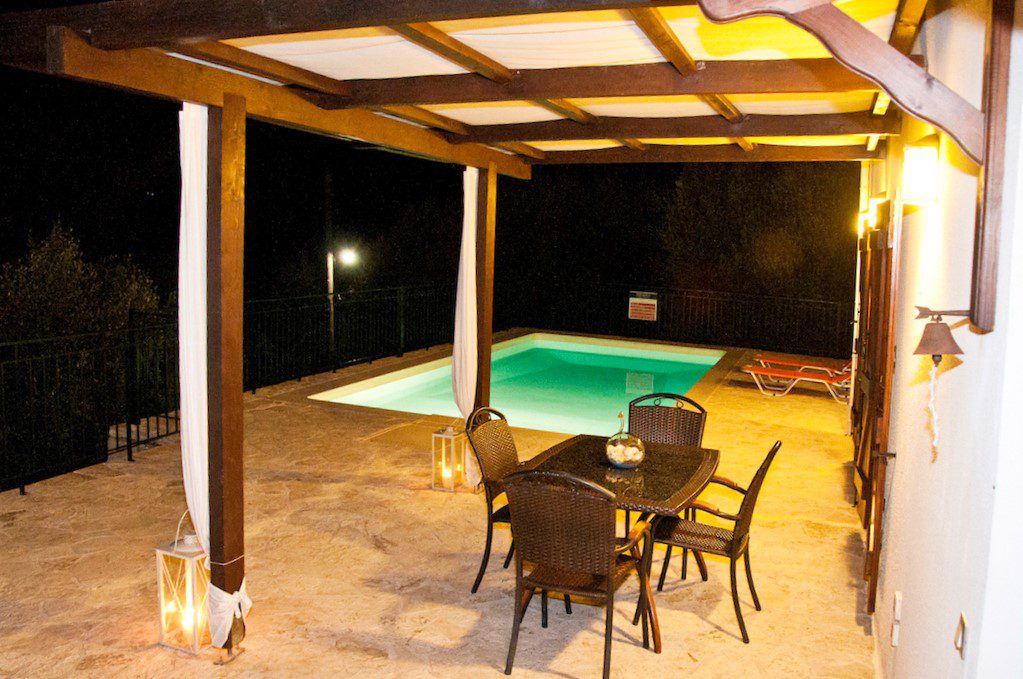 Terrace and swimming pool of house for sale in Ithaca Greece Lefki