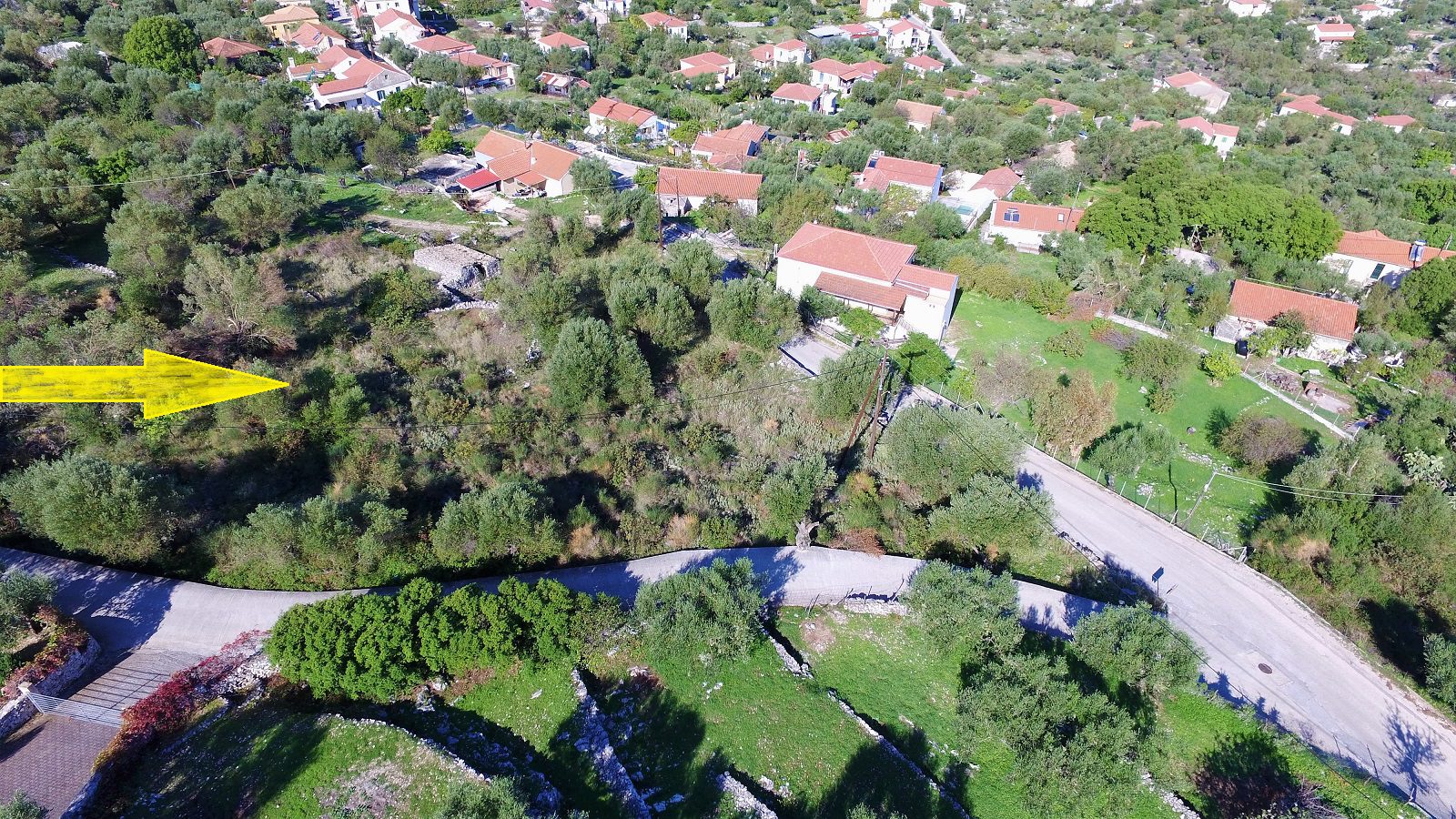 Aerial view of land for sale Ithaca Greece Stavros
